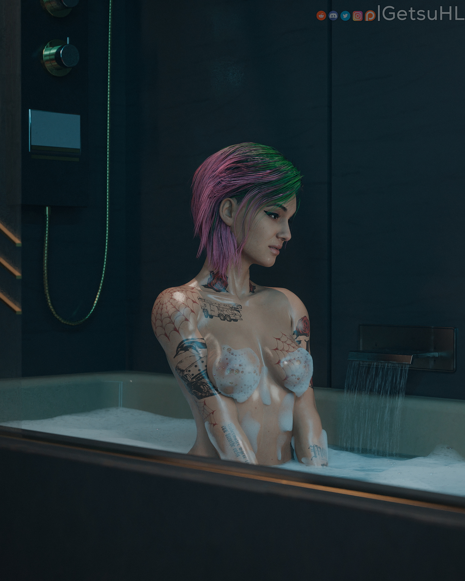 Judy Judy Alvarez Cyberpunk2077 Tattoo Bathroom Foam