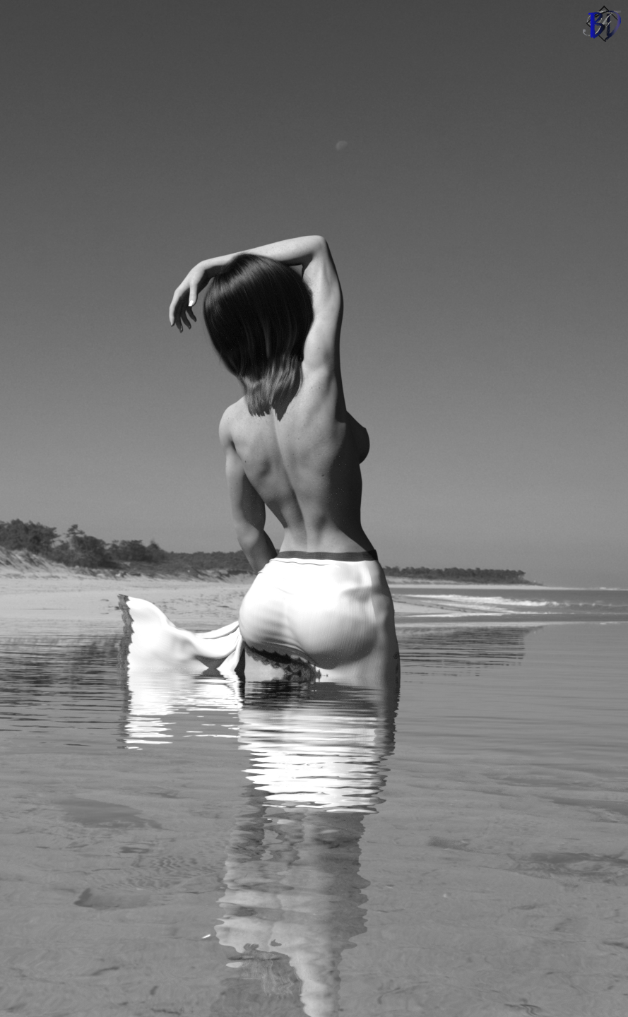 Beach - Black and White Oc Blue Female Solo Pinup Pubic Hair Black And White 4