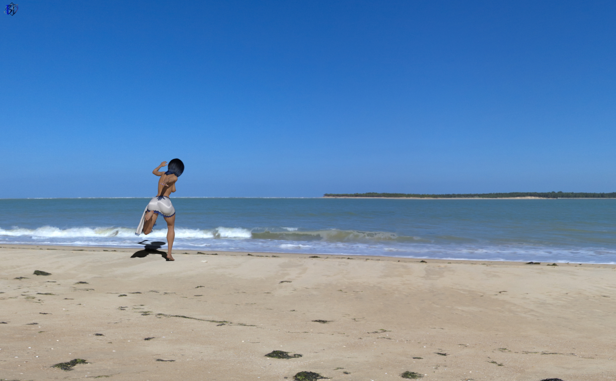 Beach - Color Oc Blue Female Solo Pinup Pubic Hair Black And White Beach 5