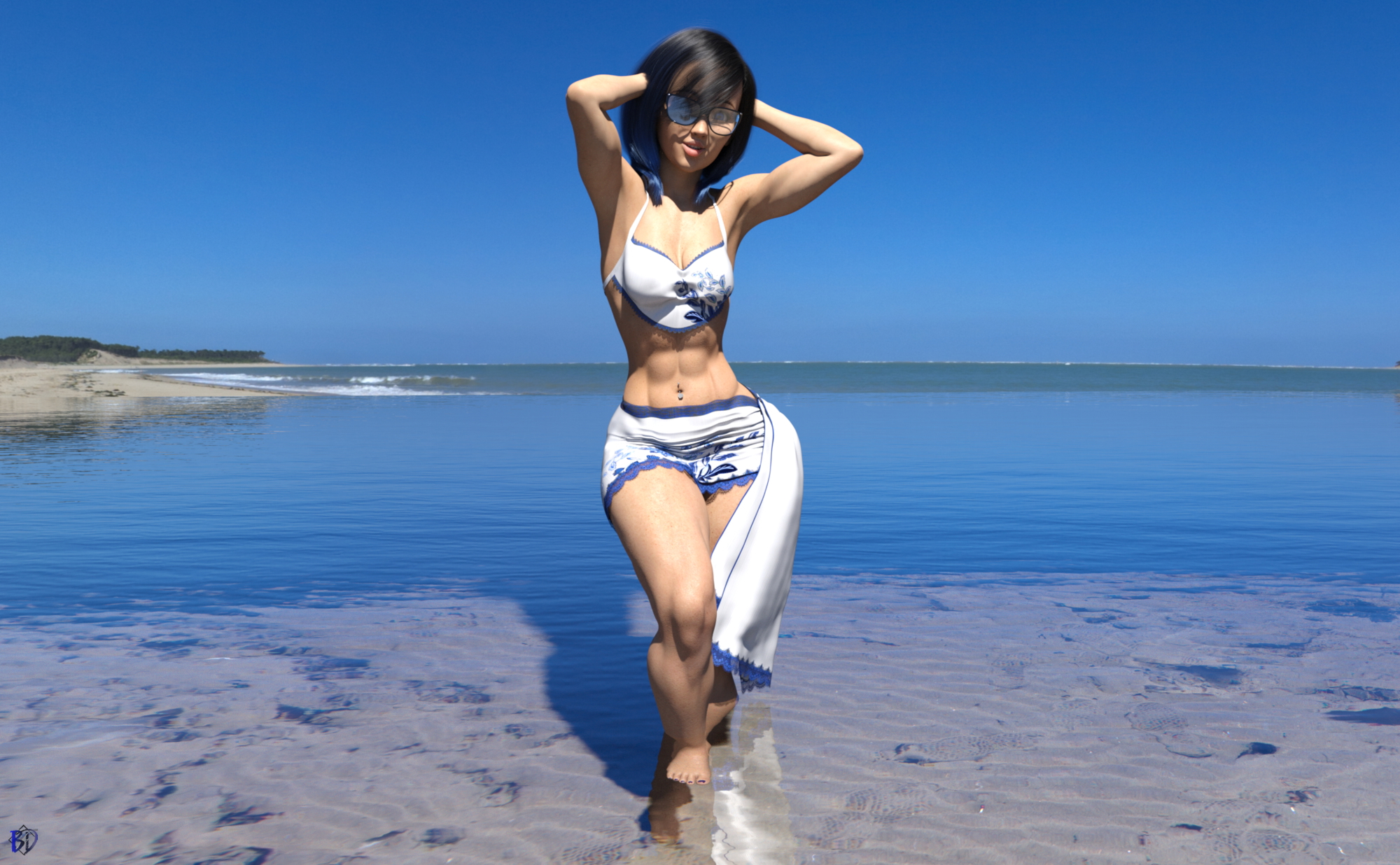 Beach - Color Oc Blue Female Solo Pinup Pubic Hair Black And White Beach 6