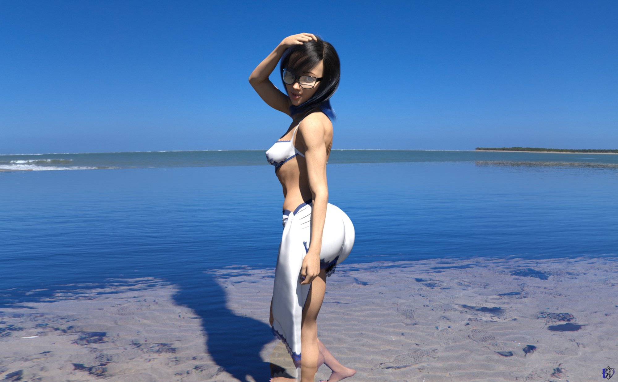Beach - Color Oc Blue Female Solo Pinup Pubic Hair Black And White Beach 8