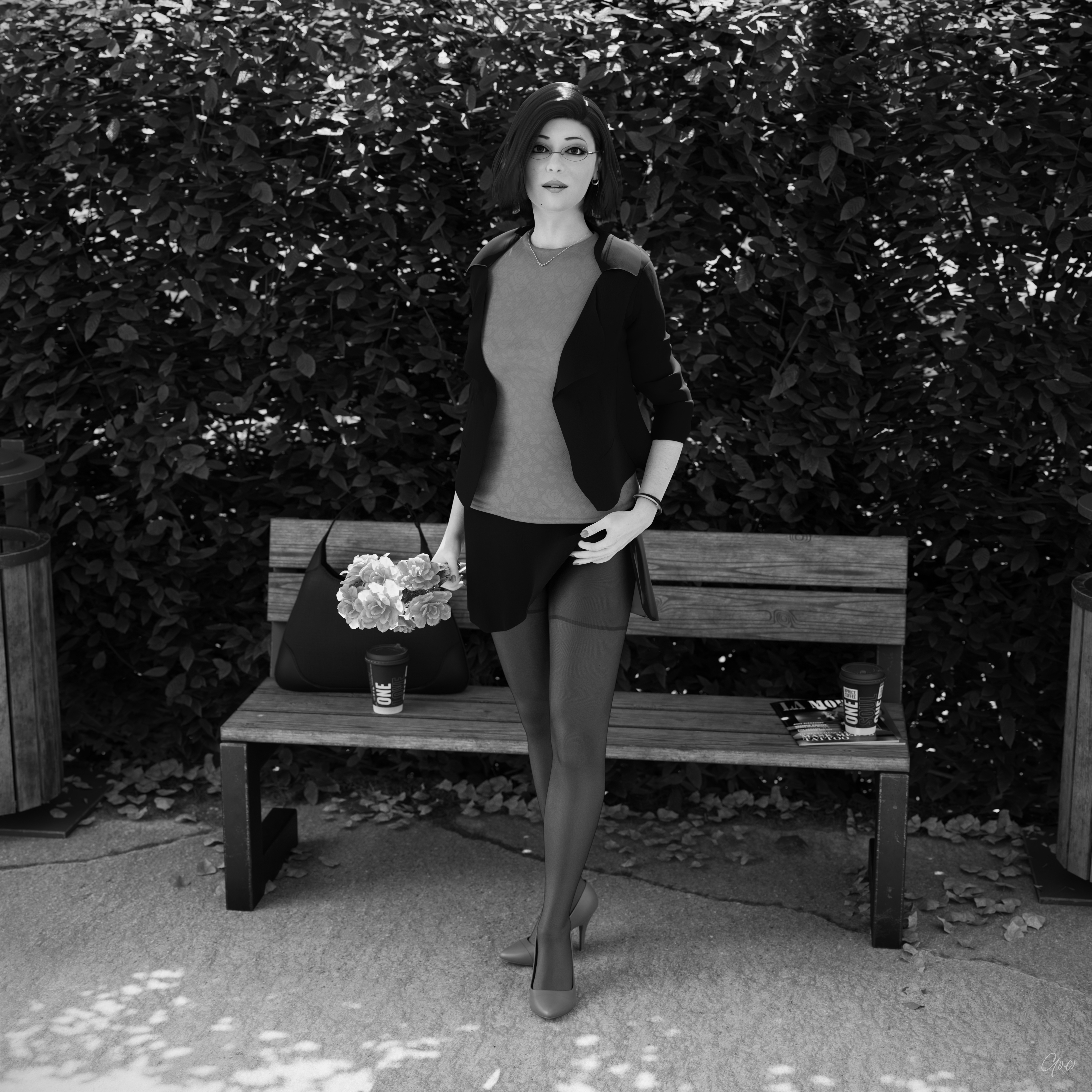 8th - Rona s leg tease. (Seamless Pantyhose  Nylon  Black and white photo set)  Black And White Sexy Brunette Milf Hairy Pussy Horny Secretary Office_lady Outdoor Posing Legs Tease Wet Pussy Sitting Standing Outfit Skirt Upskirt Spread Legs Clothed Pantyhose Nylon High Heels Uniform 16