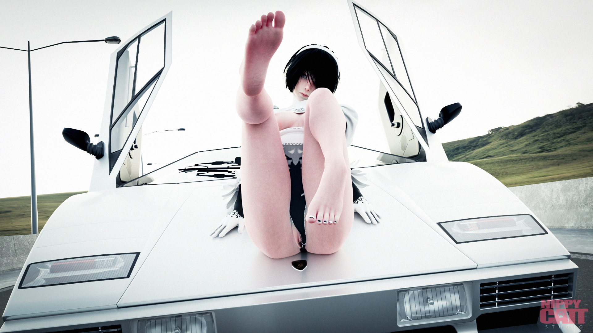 2b showing her feet and pussy