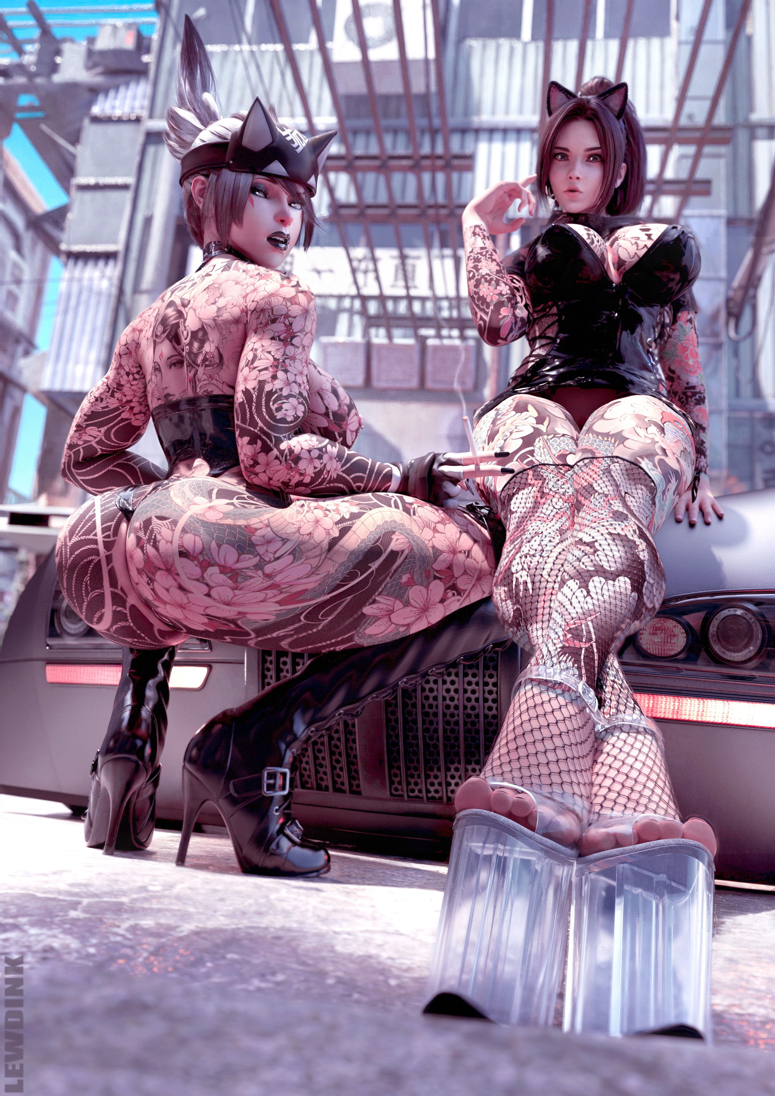 Kiriko and Mai Shiranui - Goth Dommy Mommies Kiriko Mai Shiranui King Of Fighters Overwatch Tattoo Tattoos Goth Big Tittied Goth Girlfriend Goth Girl Gothic White Hair Ponytail Car Sitting Squatting Nude Corset Latex Latex Suit Bodysuit Big Booty Booty Boots Long Boots Thick Thighs High Heels Platform Heels Fishnet Stockings Fishnet Back View Looking Back Bdsm Domination Dominatrix Dominant Submissive Outdoor Mistress 2girls Toned Female Fit Fitness Muscular Girl Big Tits Big boobs Big Ass Big Boobs Bimbo