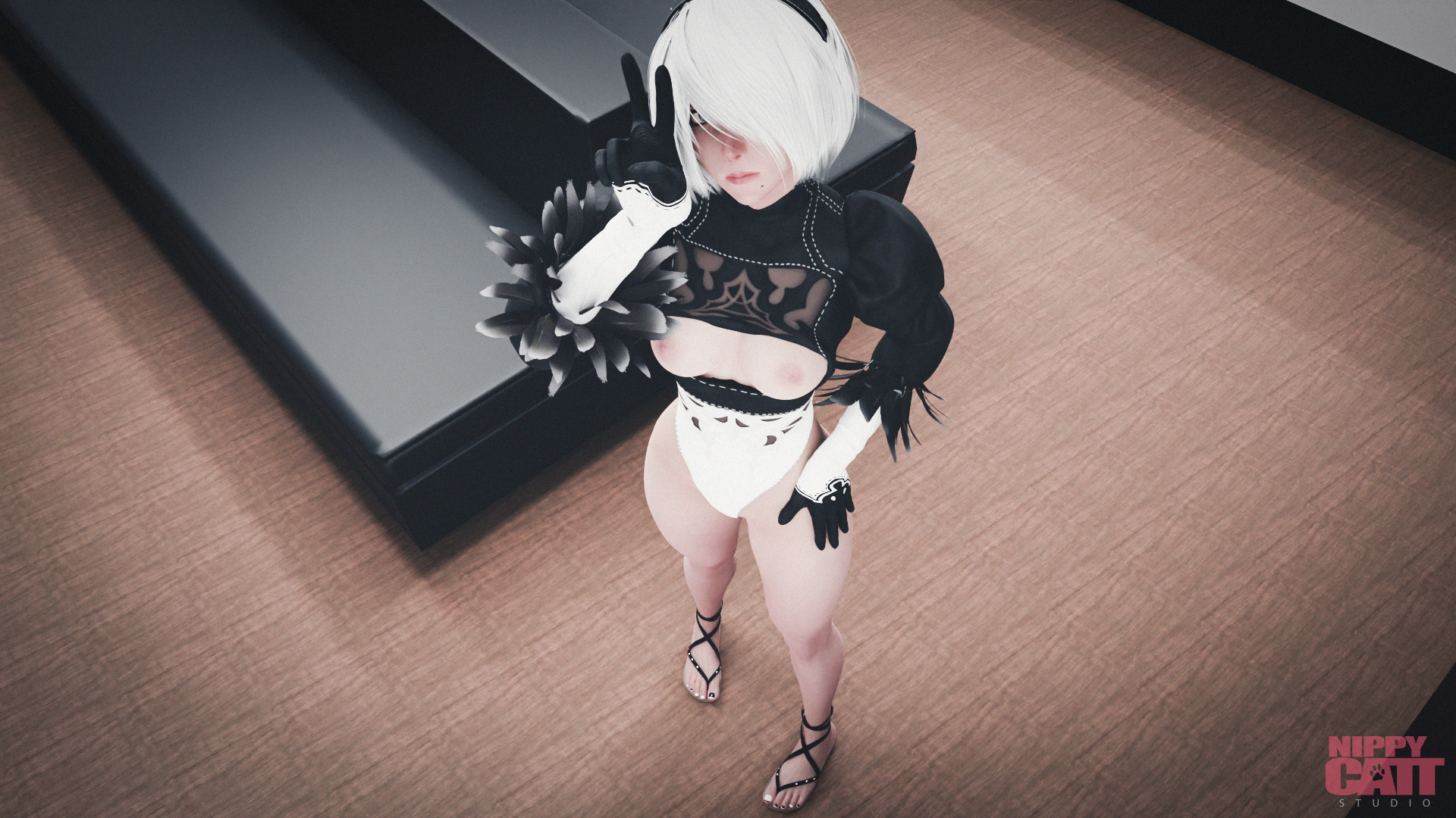 2B new sandals [NieR] 2b Yorha2b Yorha 2b Nier (series) Nier Automata Topless Short Hair White Hair Gloves Breasts Natural Breast Feet Feet Fetish Foot Fetish Foot Focus Sandals Nail Polish Shoes