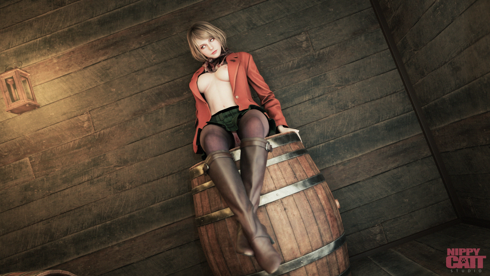 Ashley Teasing [Resident Evil] Resident Evil Resident Evil 4 Remake Ashley Graham Blonde Short Hair Breasts Skirt Vagina Pussy Stockings Boots Shoes