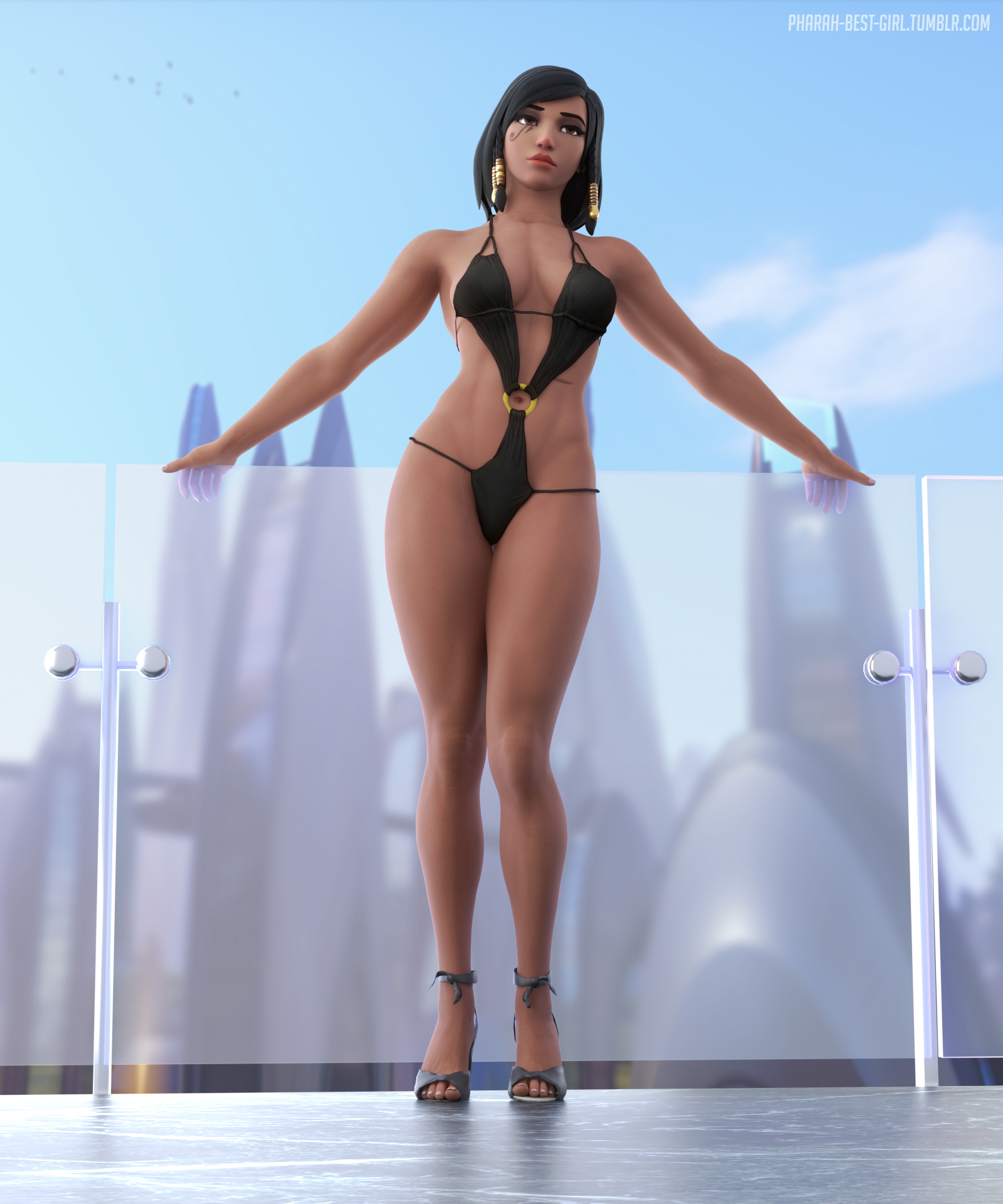 Atop numbani Pharah Overwatch 3d Porn Sexy Nude Natural Boobs Pussy Pubic Hair Hairy Pussy
