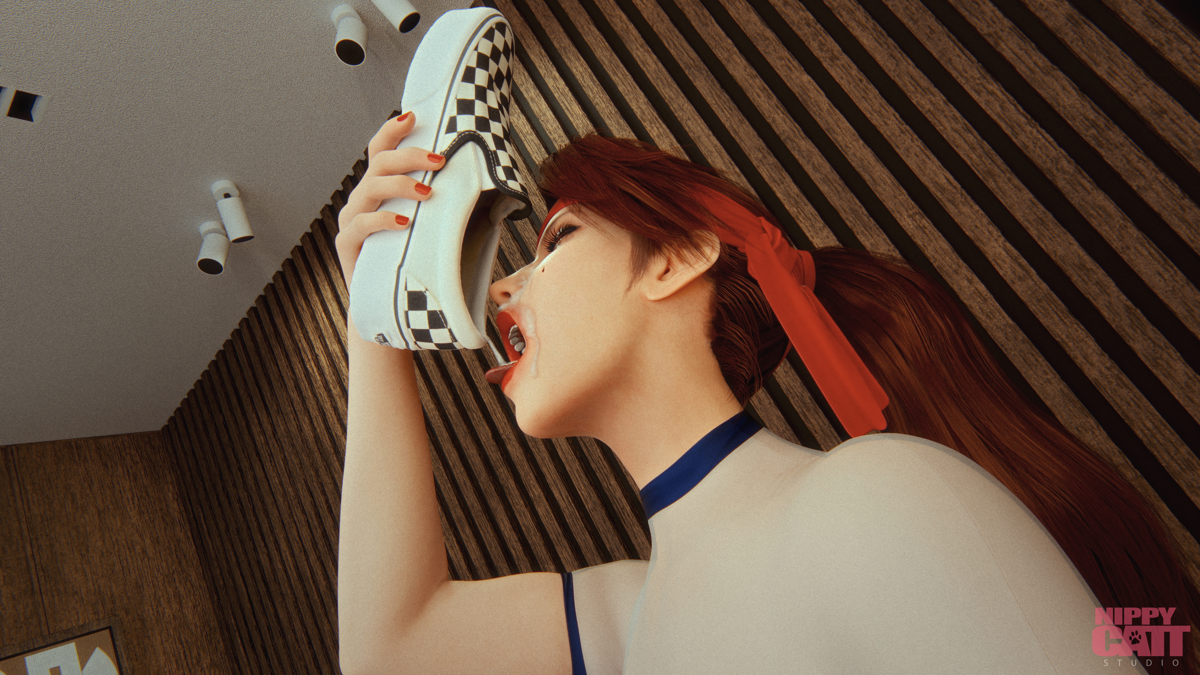Drinking cum from sneakers