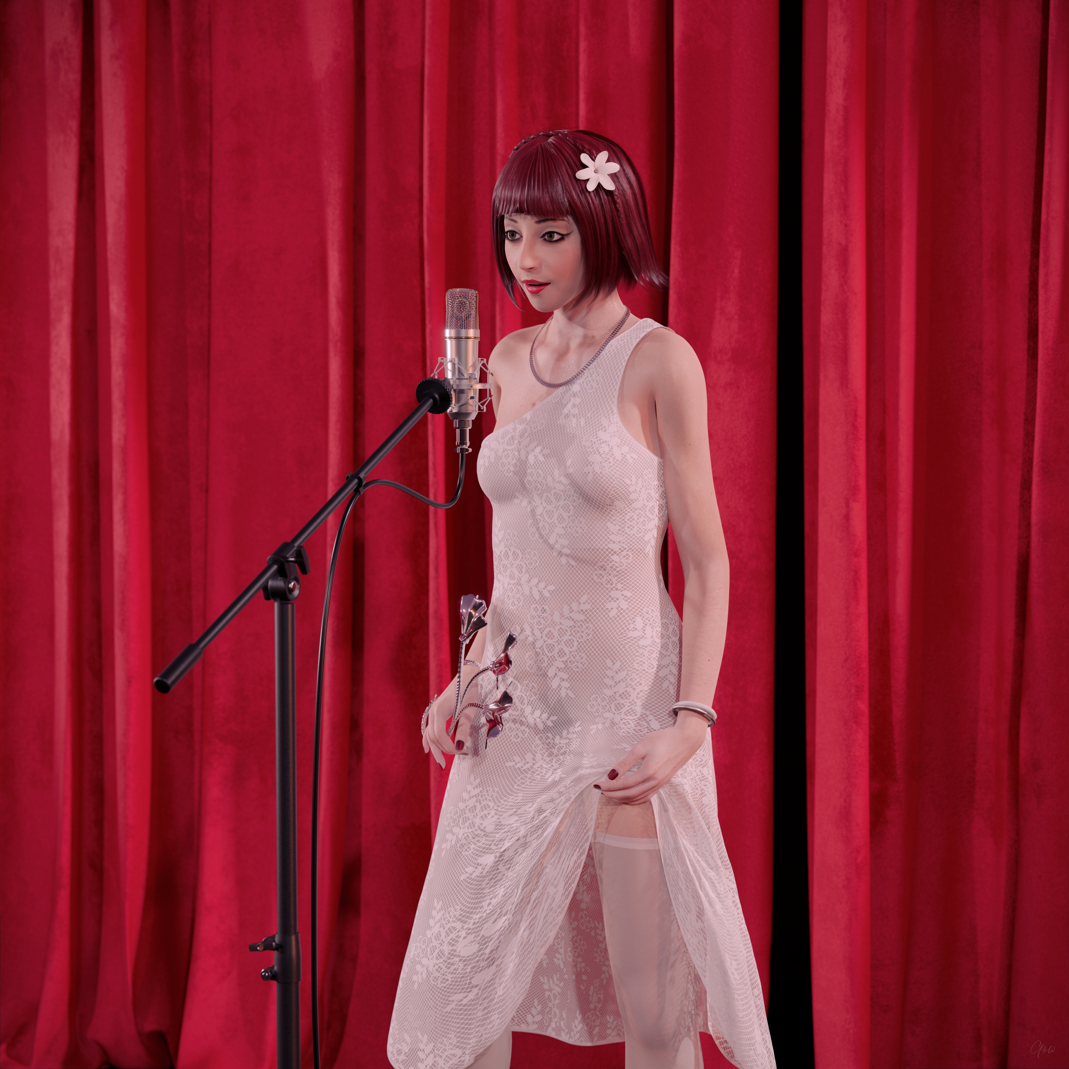 Cosplay at the recording session. (Nylon  UpSkirt) Repost. White Cosplay Recording Milf Hairy Pussy Horny Office_lady Indoor Posing Legs Tease Wet Pussy Standing Outfit Skirt Upskirt Party Dress Clothed Stockings Nylon High Heels Uniform Lace Bride 3