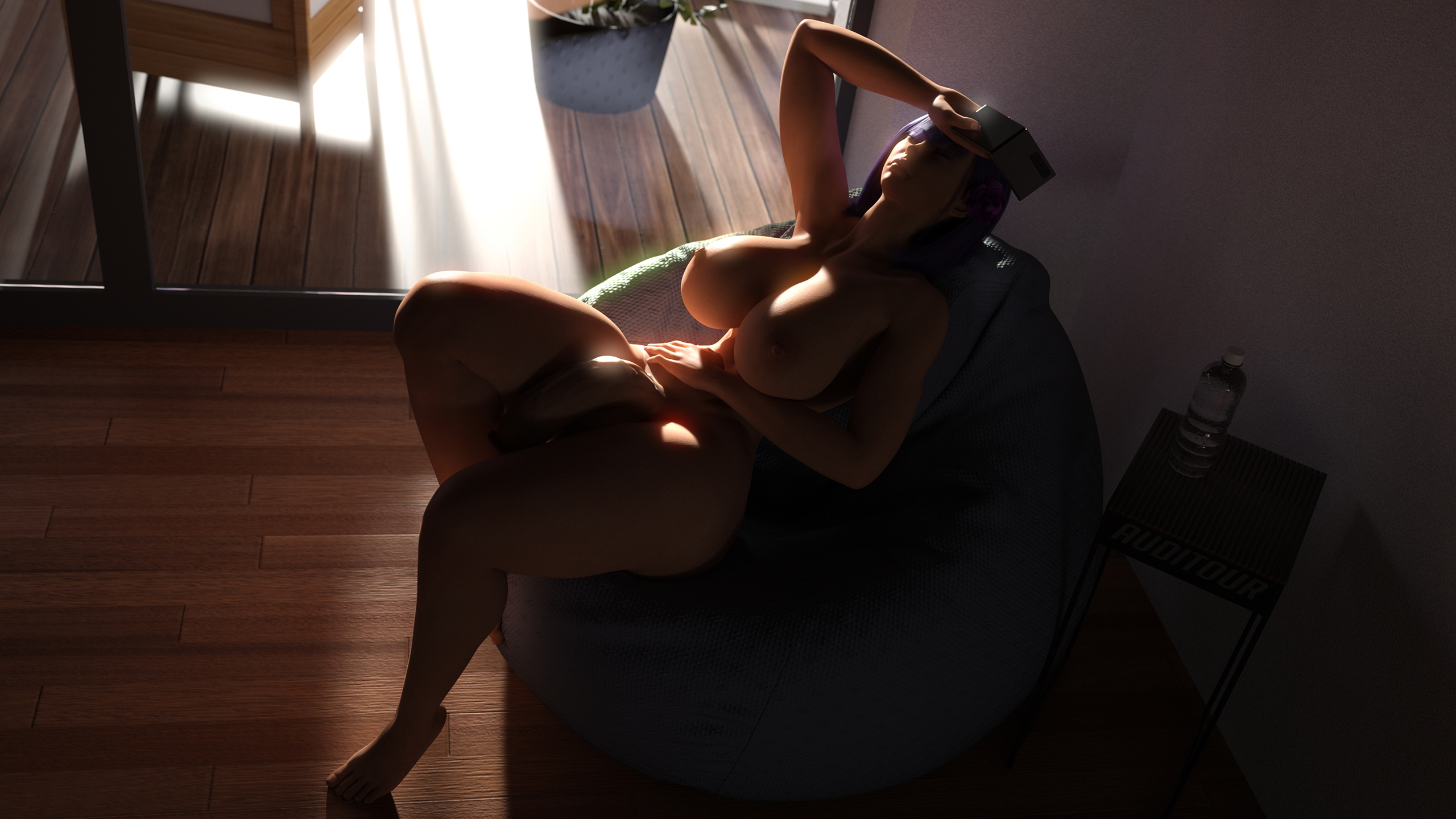 Natt Too Hot Sunny Purple Hair Huge Breasts Huge Ass Huge Cock Futa Solo Abs Muscles Water Hot