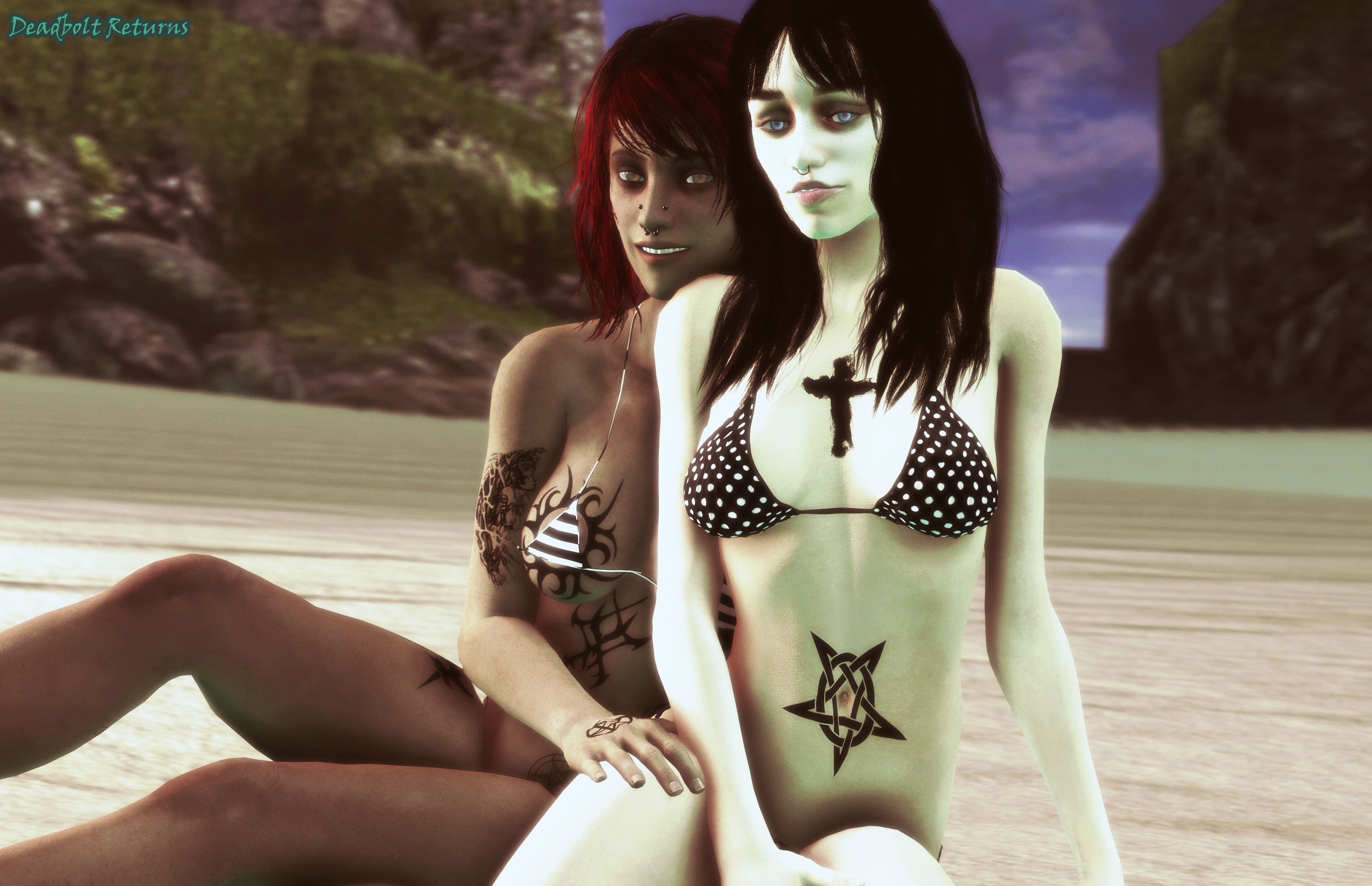 Heather and Jessie at the Beach (Sextape in Hell) Heather Morrison Sextape In Hell Sfm Source Filmmaker 3d Porn 3dnsfw Threesome 3