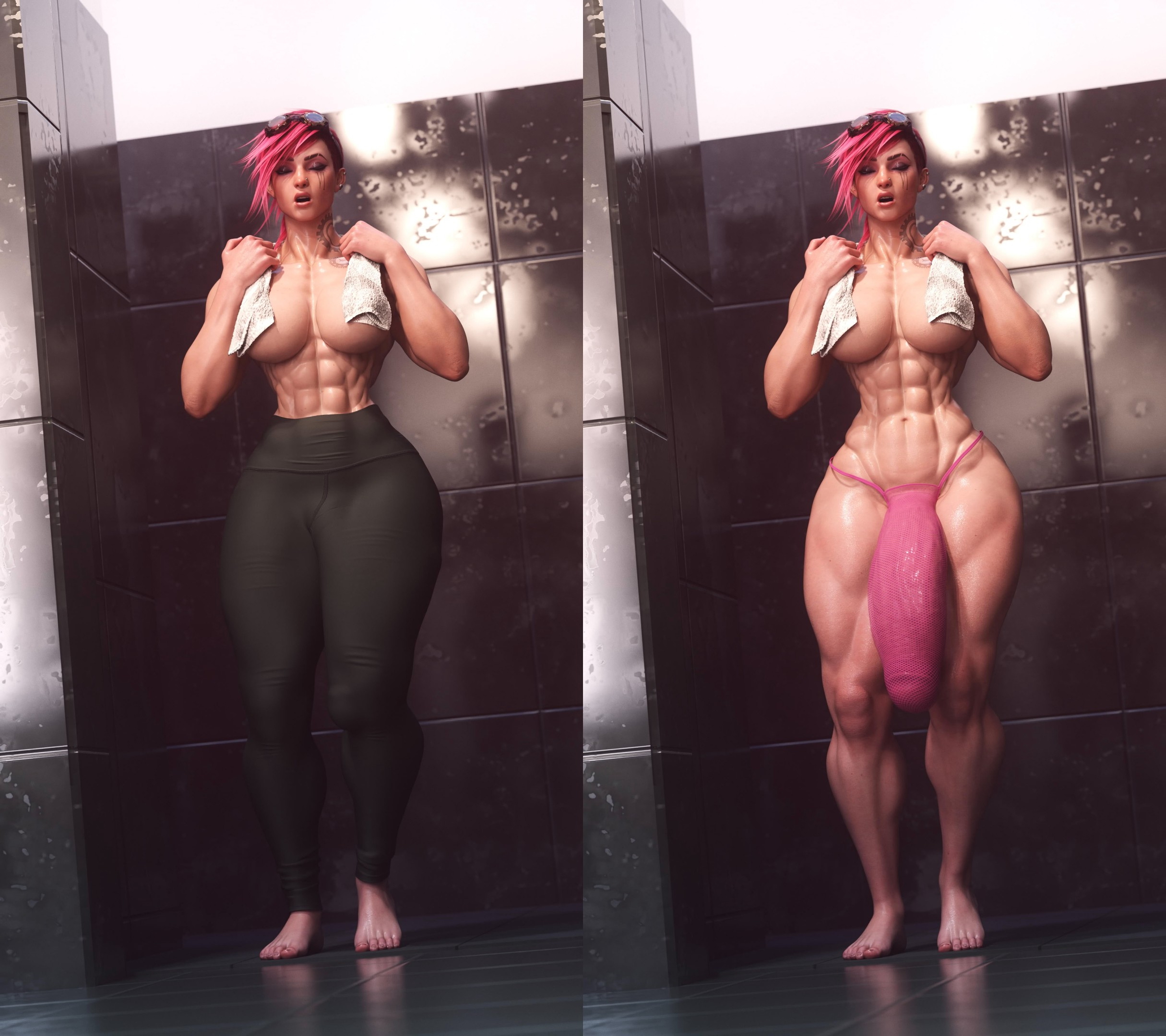 Arcane Arcane Futanari Muscular Girl Abs