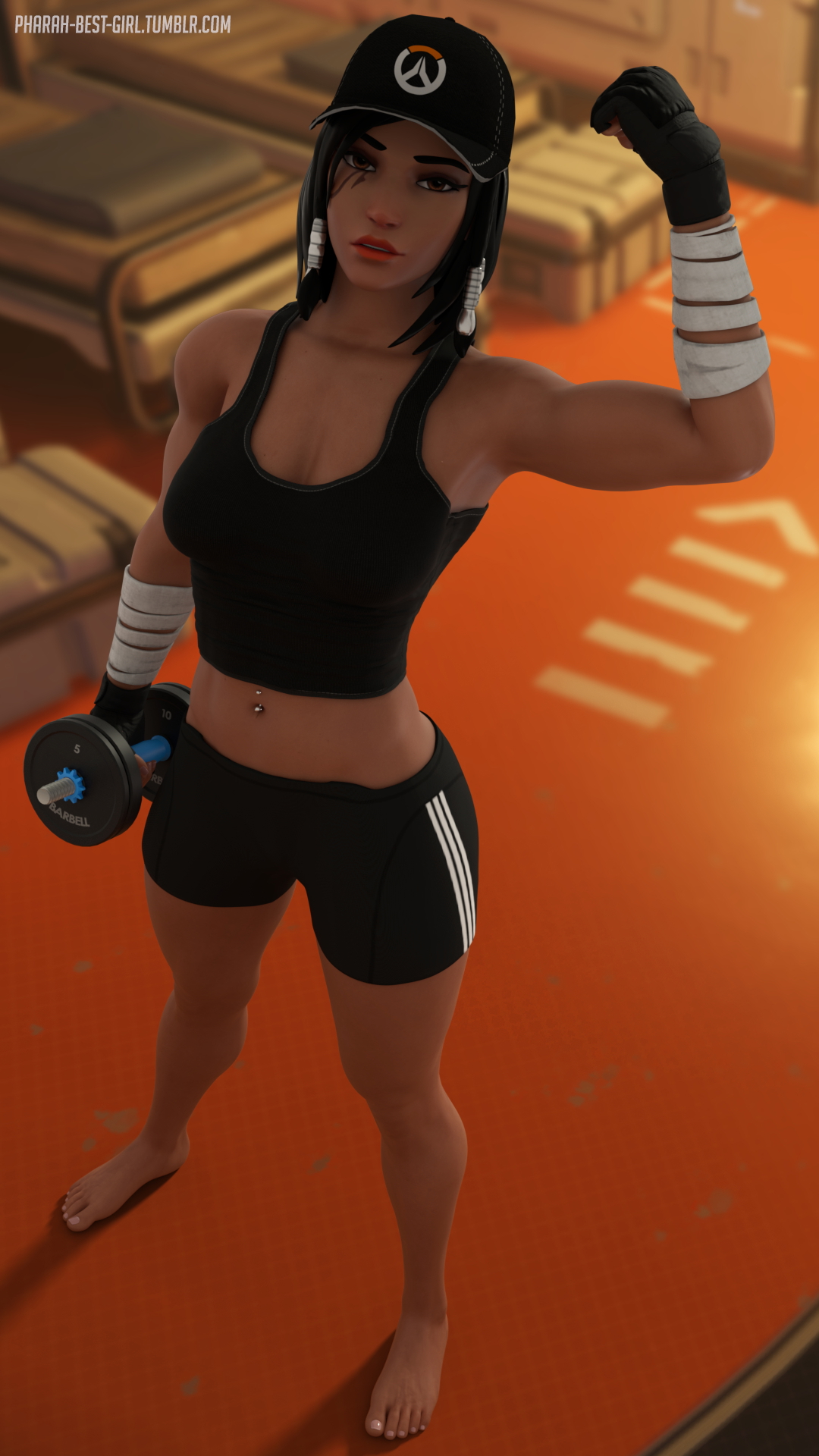 Flexing Pharah Overwatch 3d Porn Sexy Nude Natural Boobs Tits Pussy Gym Pubic Hair Hairy Pussy