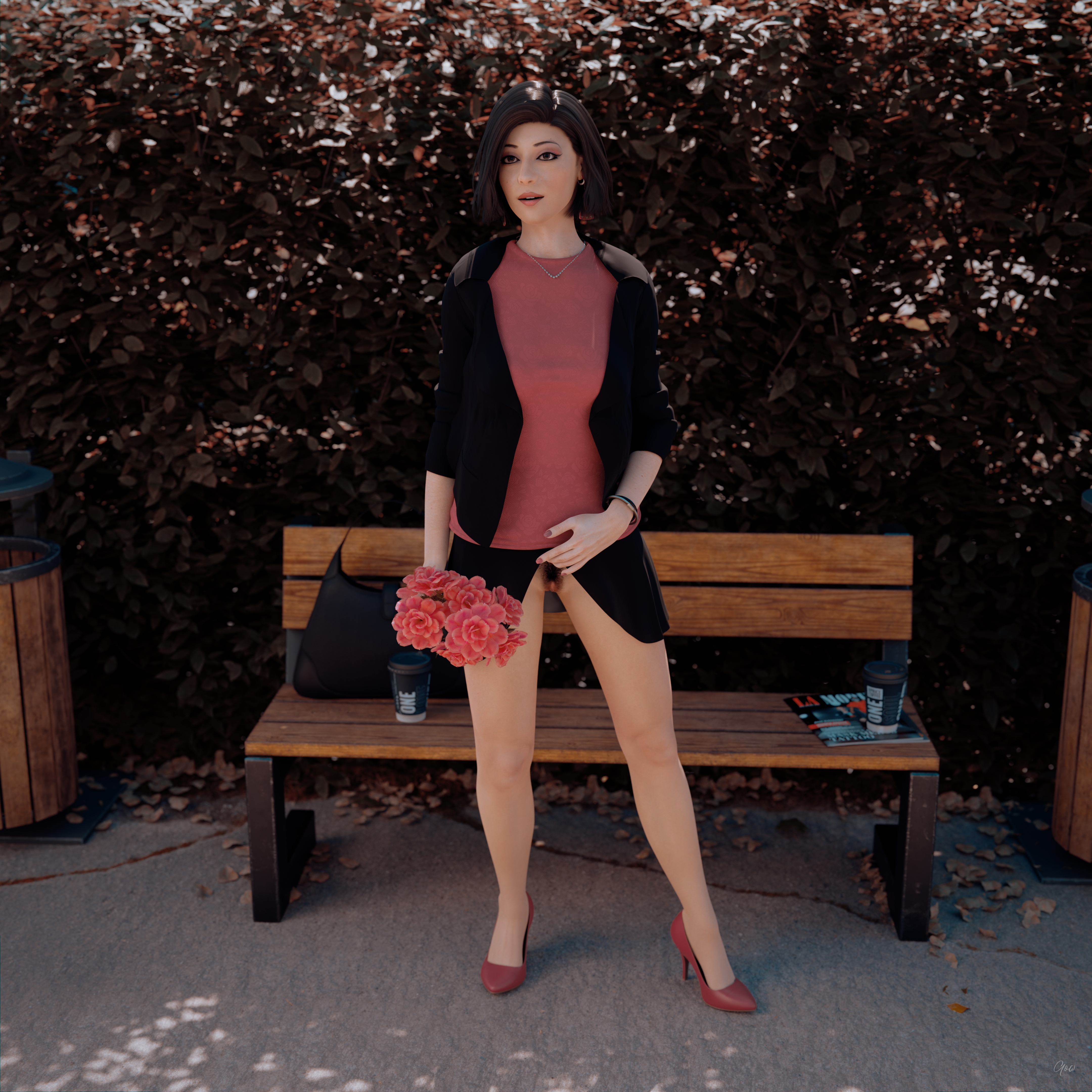 8th - Ronas s leg tease alternate set. (Outdoor upskirt) Wife Original Sexy Brunette Milf Hairy Pussy Horny Secretary Office_lady Outdoor Posing Legs Tease Wet Pussy Sitting Standing Outfit Skirt Upskirt Spread Legs Clothed No Panties High Heels Uniform 14