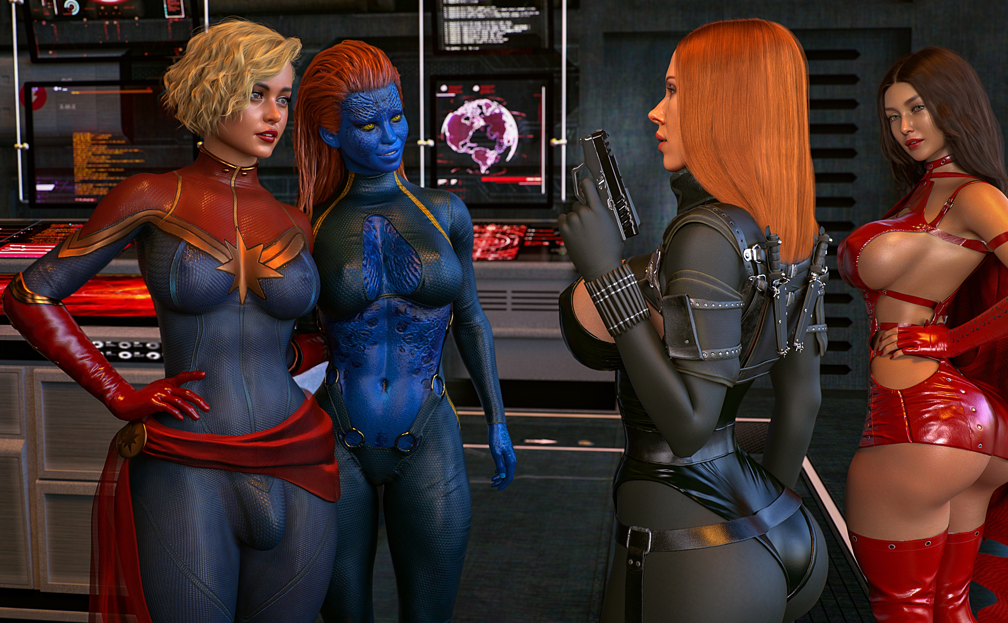 Avengers comic WIPs (No text pages) Marvel Mystique Loki Scarlet Witch Black Widow Carol Denvers Futanari Futa On Futa Futa On Female Comic Boobs Big Tits 2