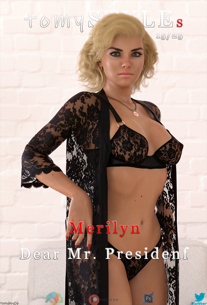 Merilyn - Dear Mr. President  Sexy Black Lingerie Blonde Pinup