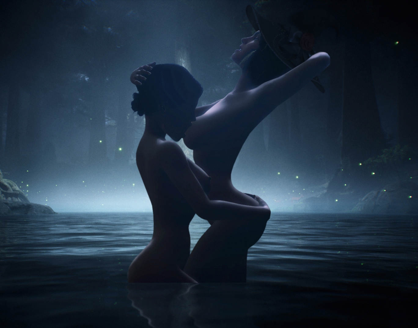 Girl on girl action in the forbidden forest Hogwarts Legacy Harry Potter Magic Fantasy Lesbian Sucking Ass Breasts Water
