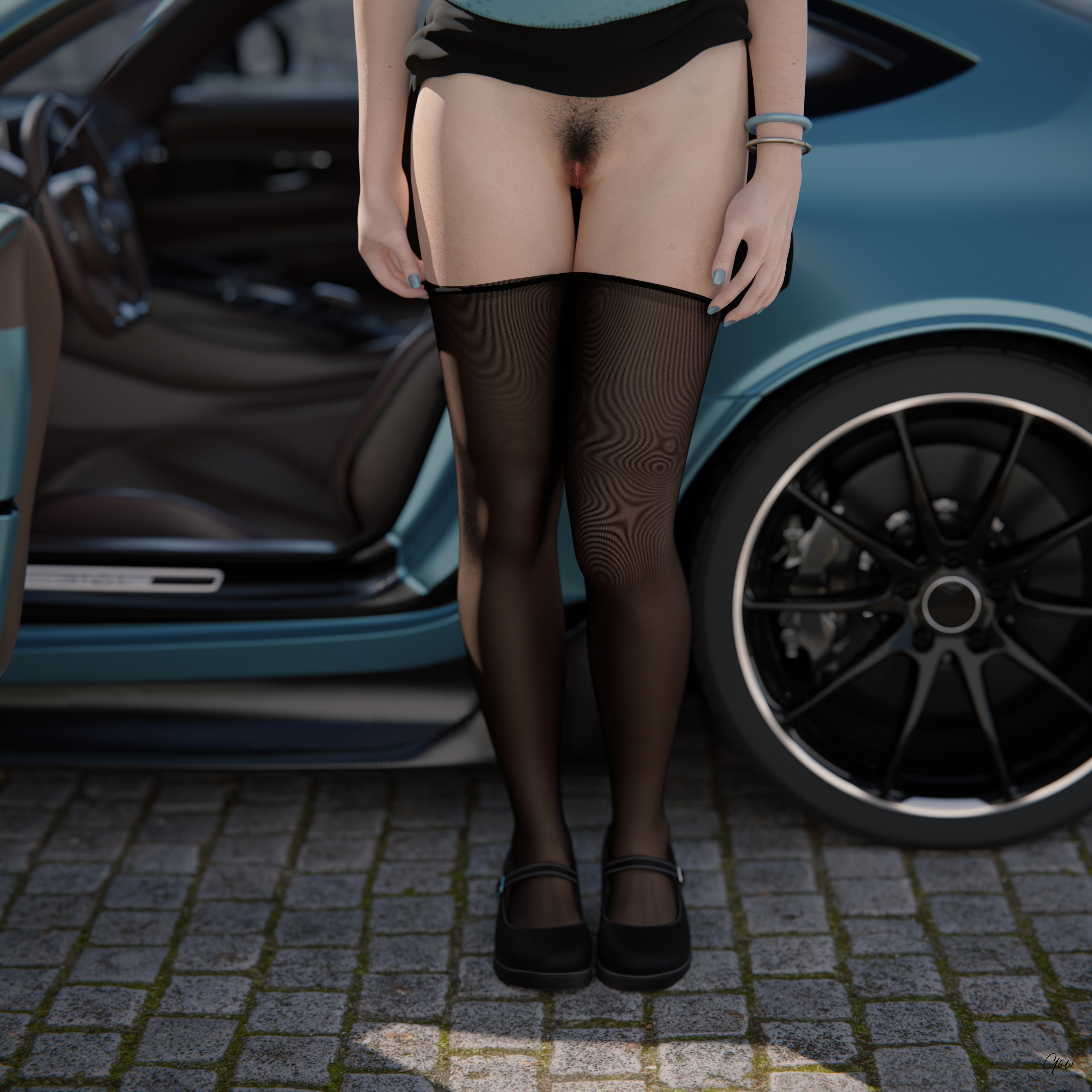 Wind on Blue (Part 2) Original Wife Outdoor Car Milf Sexy Brunette Nylon Pantyhose Upskirt Skirt Undressing Clothed Posing Standing No Panties Party Dress Wet Pussy Sexy Hairy Pussy 11