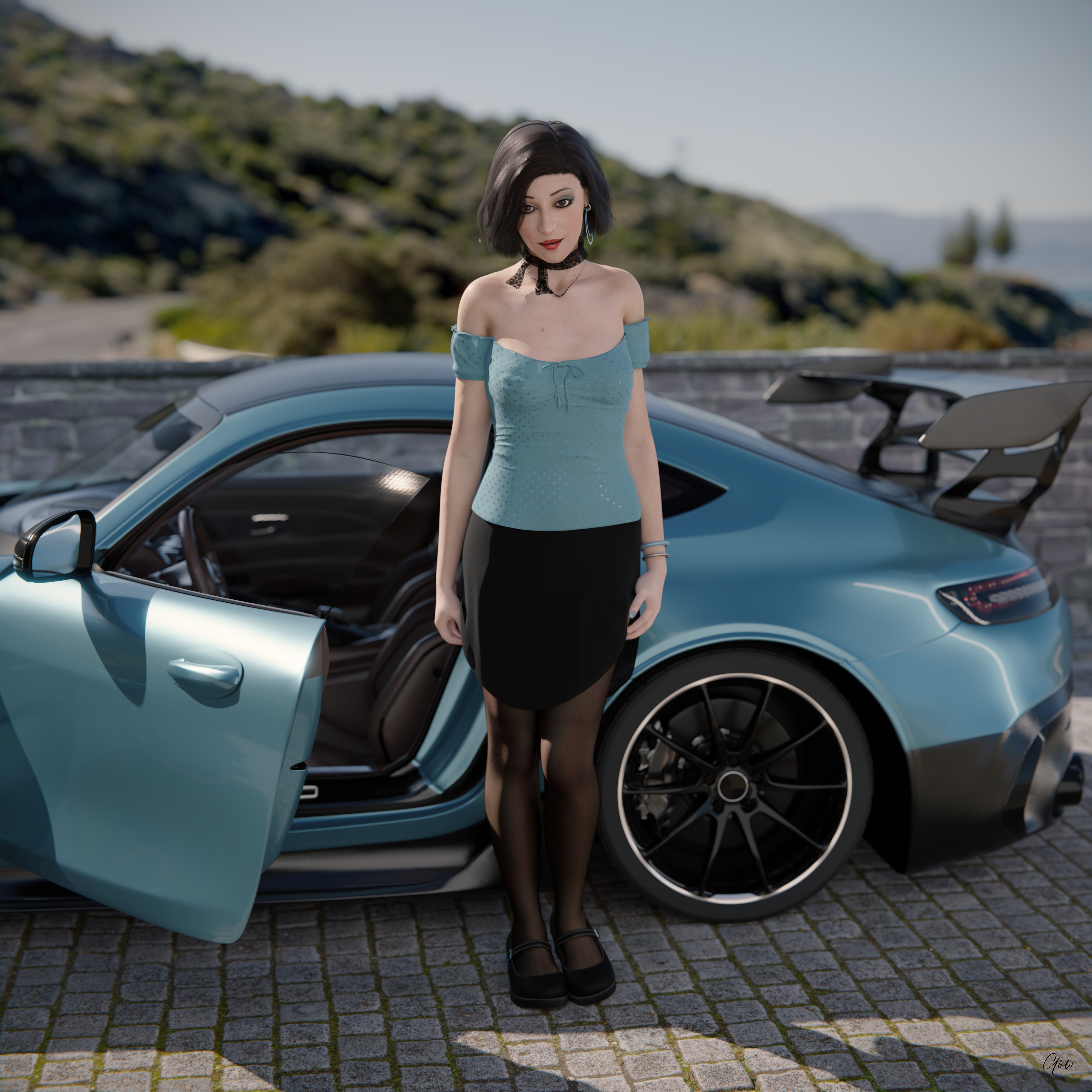 Wind on Blue (Part 2) Original Wife Outdoor Car Milf Sexy Brunette Nylon Pantyhose Upskirt Skirt Undressing Clothed Posing Standing No Panties Party Dress Wet Pussy Sexy Hairy Pussy 19