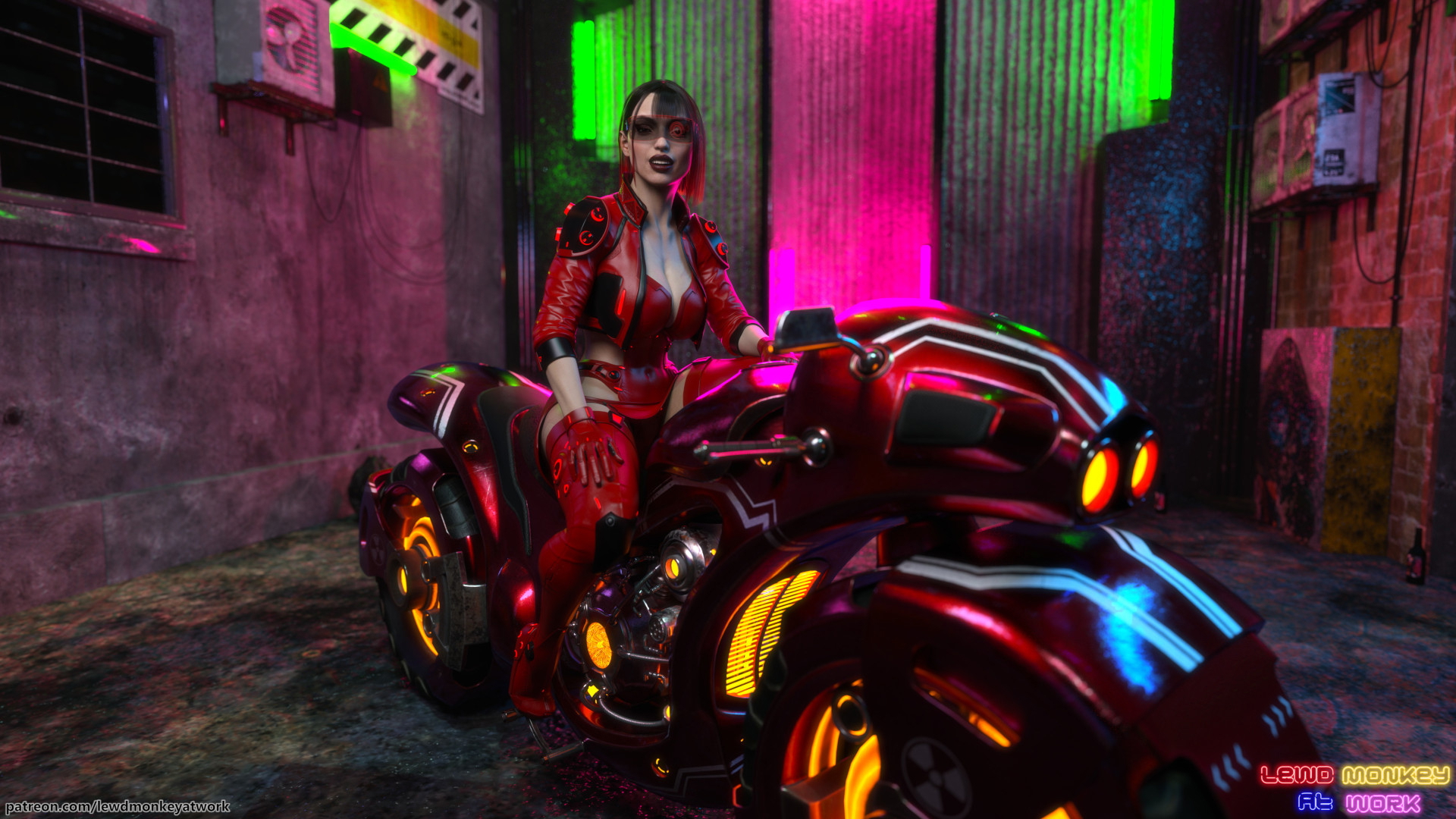 Skarlet - Cyber Biker Babe Skarlet Mortal Kombat Cyberpunk Biker Pinup