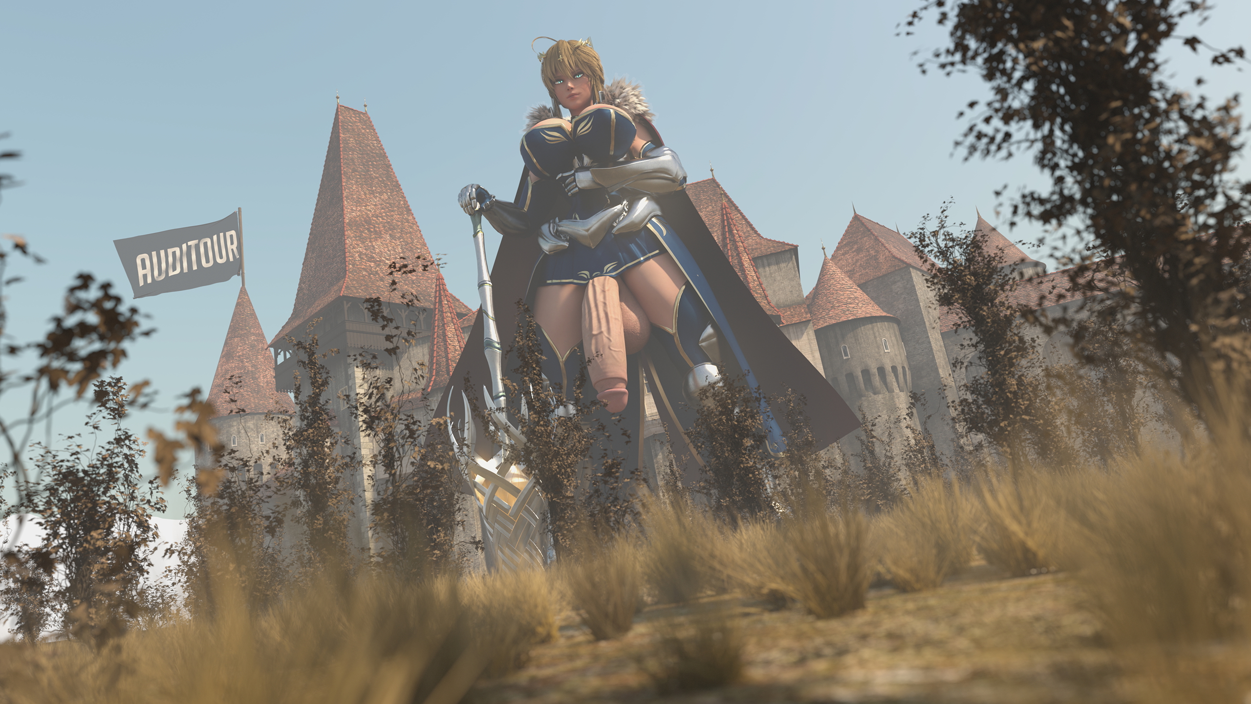 Lancer Protector  Huge Breasts Huge Ass Huge Cock Giantess Futanari Tall Abs Muscles Glowing Eyes Clothed Looking At Viewer