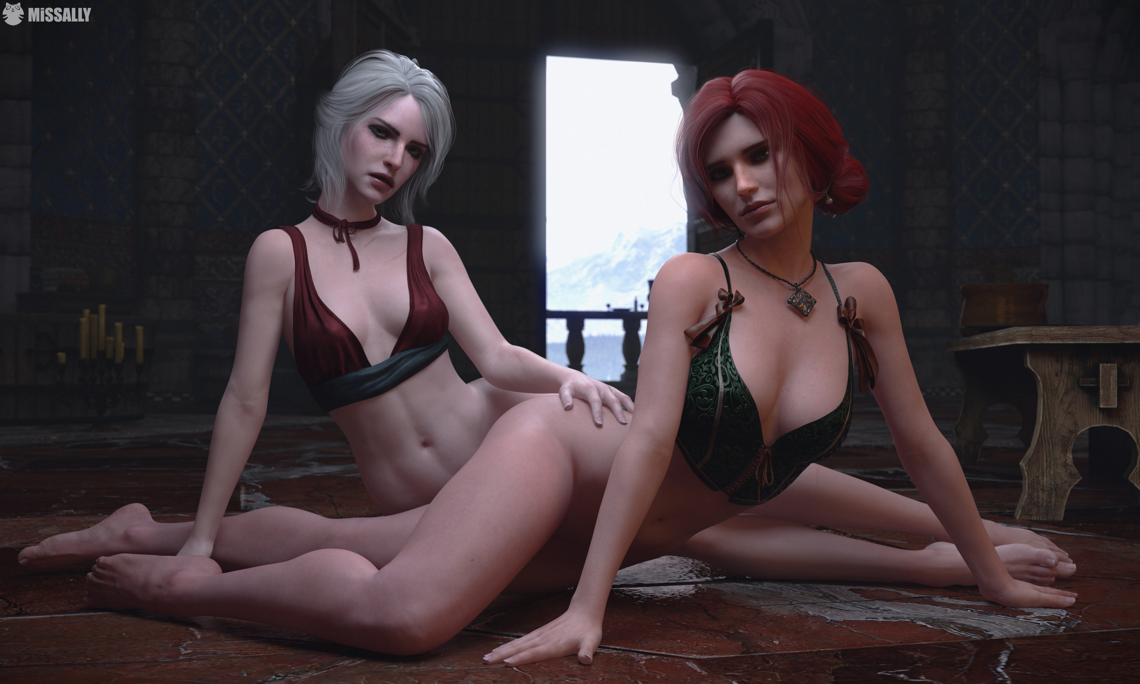 Cirilla and Triss Merigold  The Witcher The Witcher Ciri (The Witcher) Triss Merigold Lesbian Red Hair White Hair