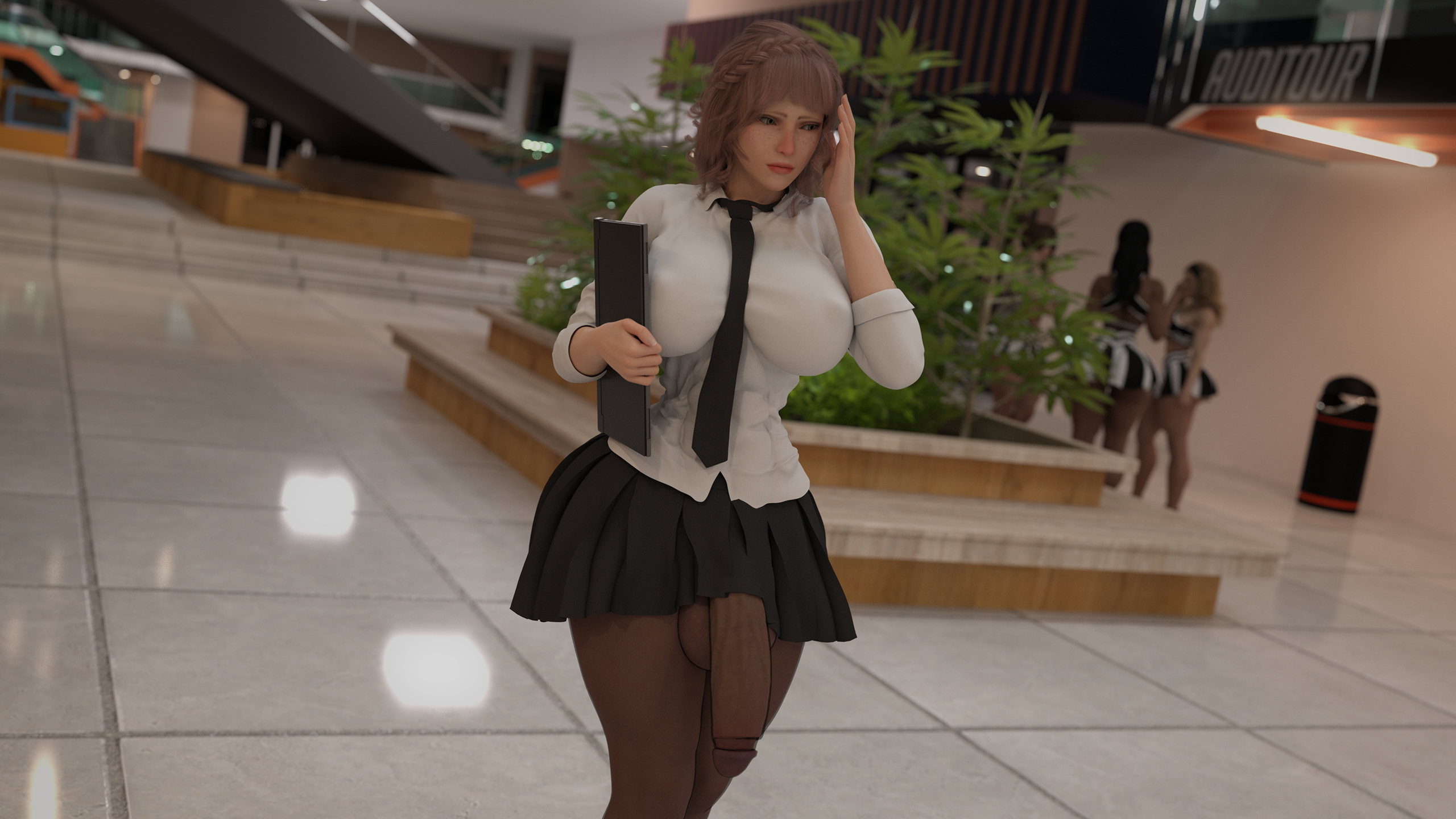 Alice Heading To Class Alice Futa Uniform Stockings Huge Breasts Huge Ass Huge Cock Tall Muscles Abs Tie Laptop