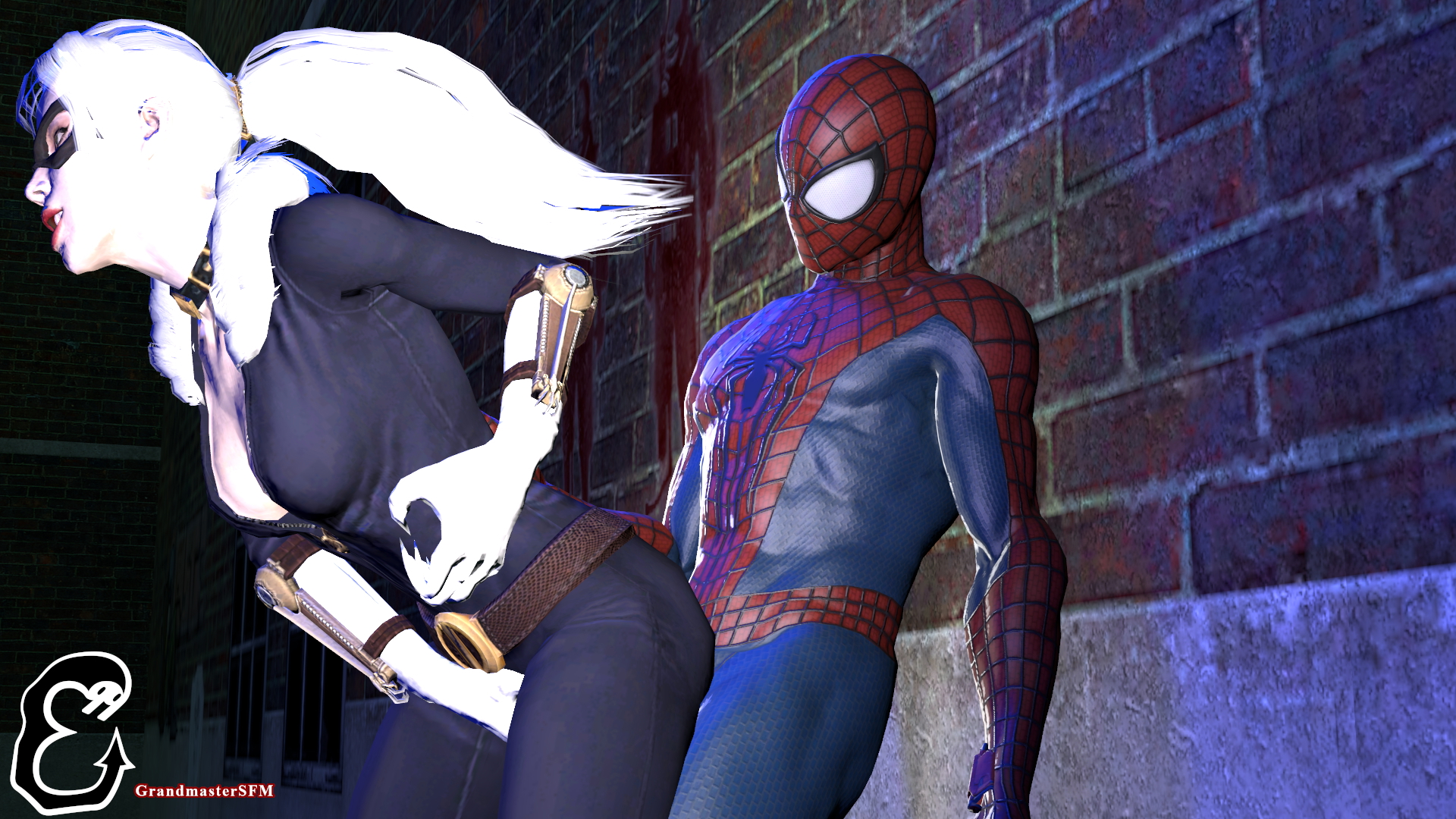Black Cat and Spidey Black Cat Felicia Hardy Spider-man Spiderman Marvel Superhero Source Filmmaker Sfm Against The Wall Standing Standing Doggy Standing Sex Stand And Carry Position 69 Blowjob Handjob Cock In Hand Balls Massage Cum Cumshot Cum In Mouth Clothed Leg Lock 10
