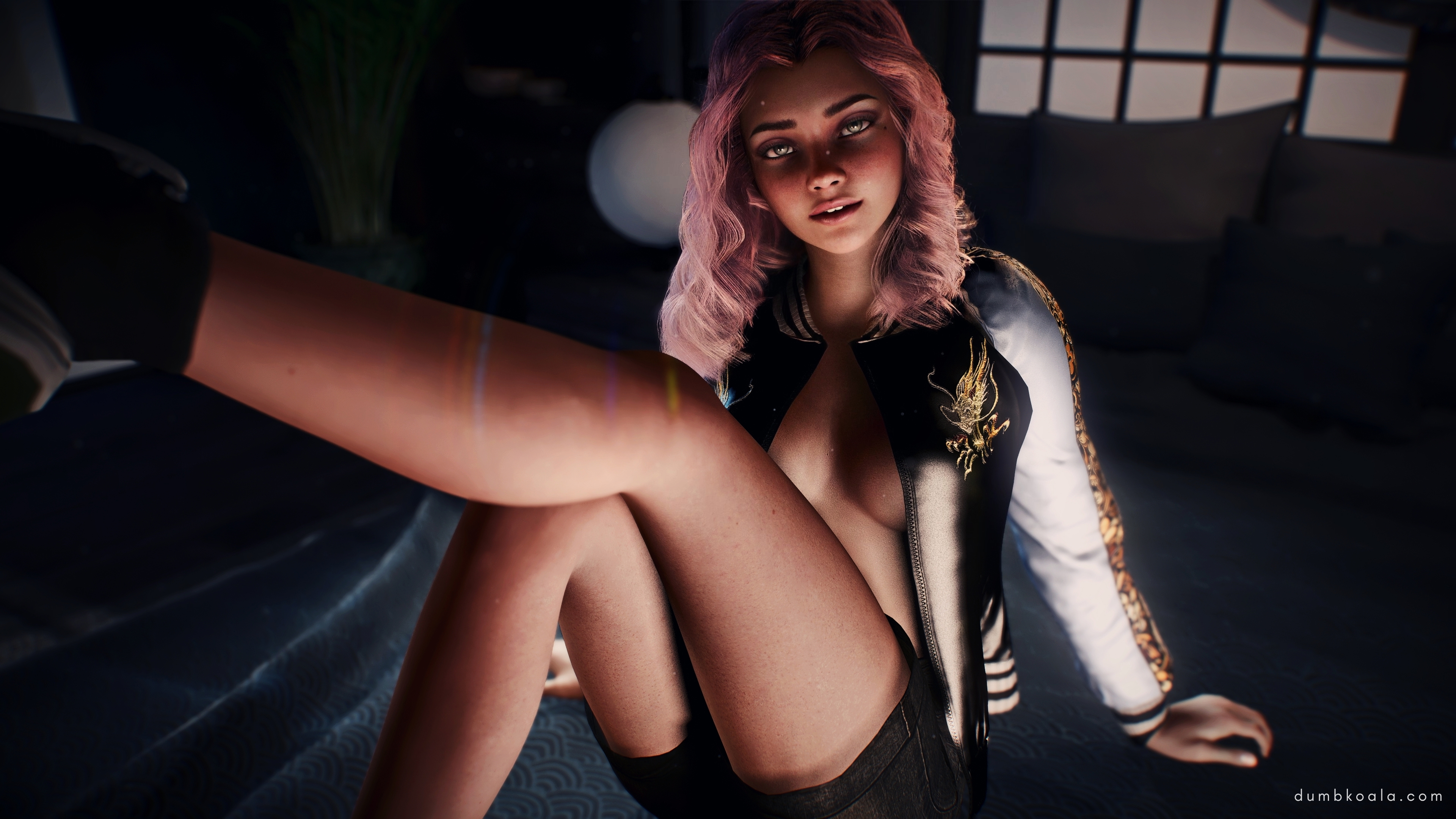 half naked girl seductively shows off legs
