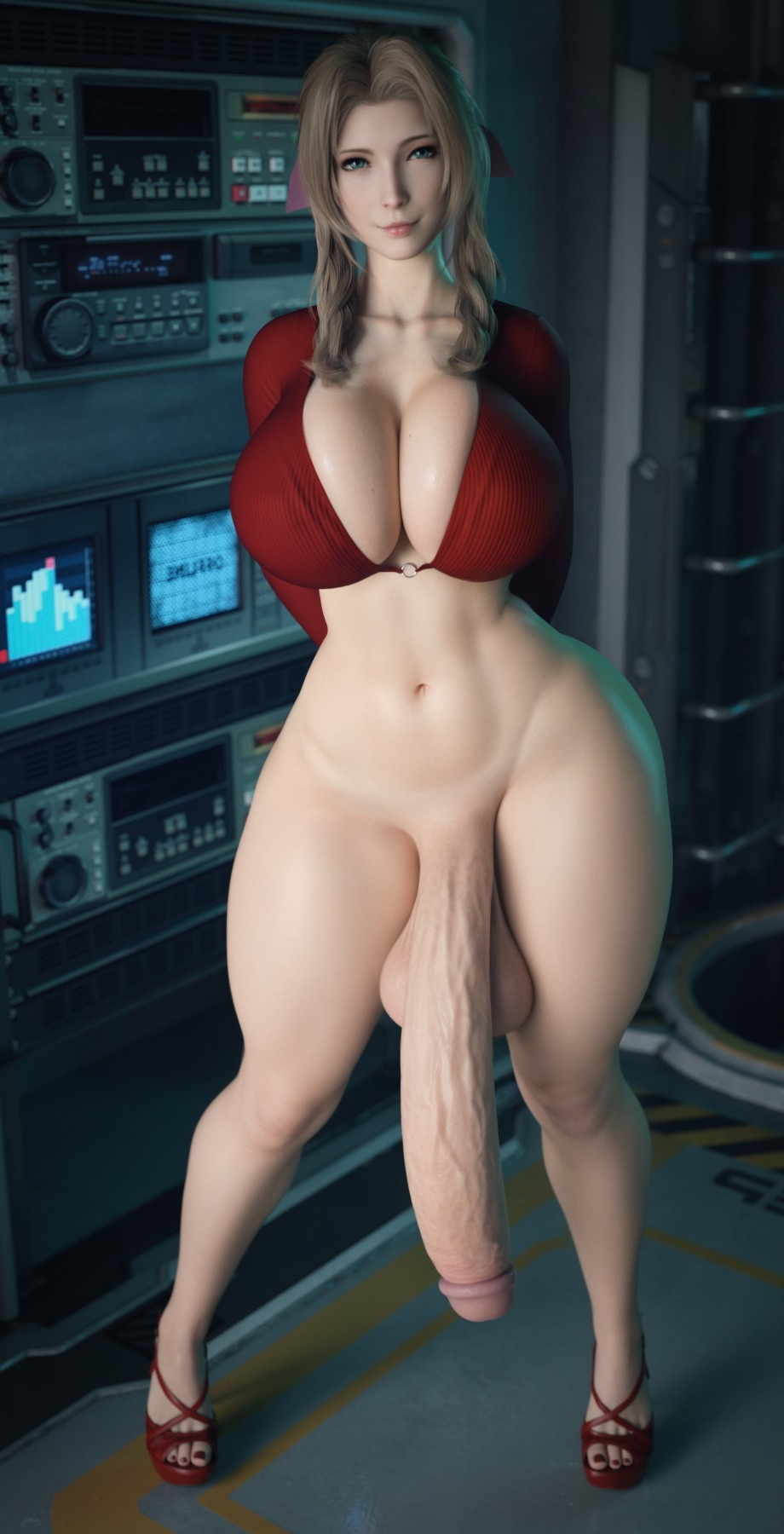 Aerith gainborough Aerith Gainsborough Final Fantasy 7 Remake Futanari Fully Naked Half Naked Intersex 3
