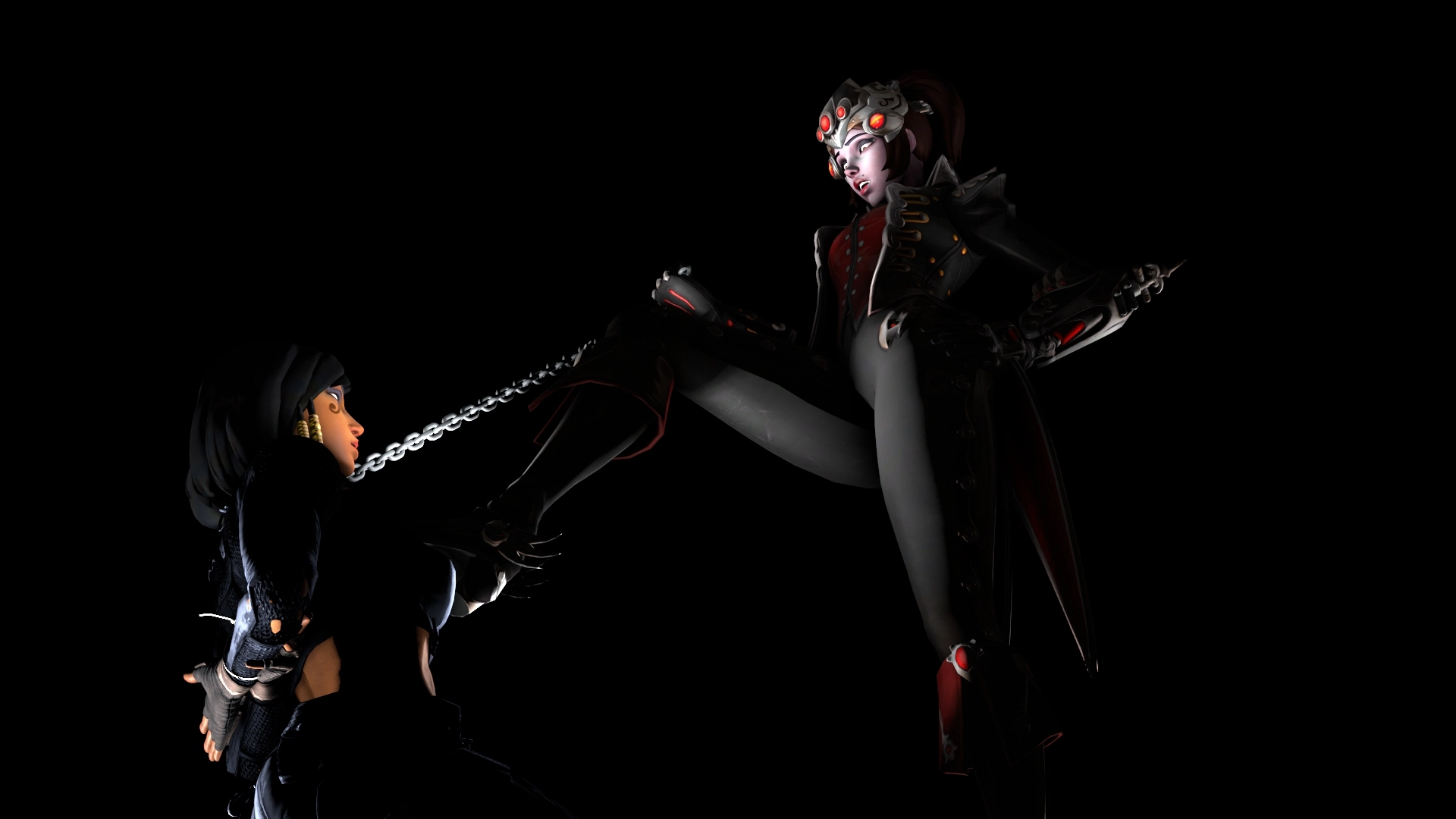You are mine bitch Pharah Overwatch Widowmaker 3d Porn Lesbian Domination Nude Chained Handcuff 6