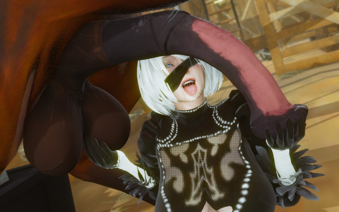 🤍2B loves Horsecock🍆 Yorha 2b Horsecock Cumshot Cum Animal Hot Throat fuck 3d Porn 8