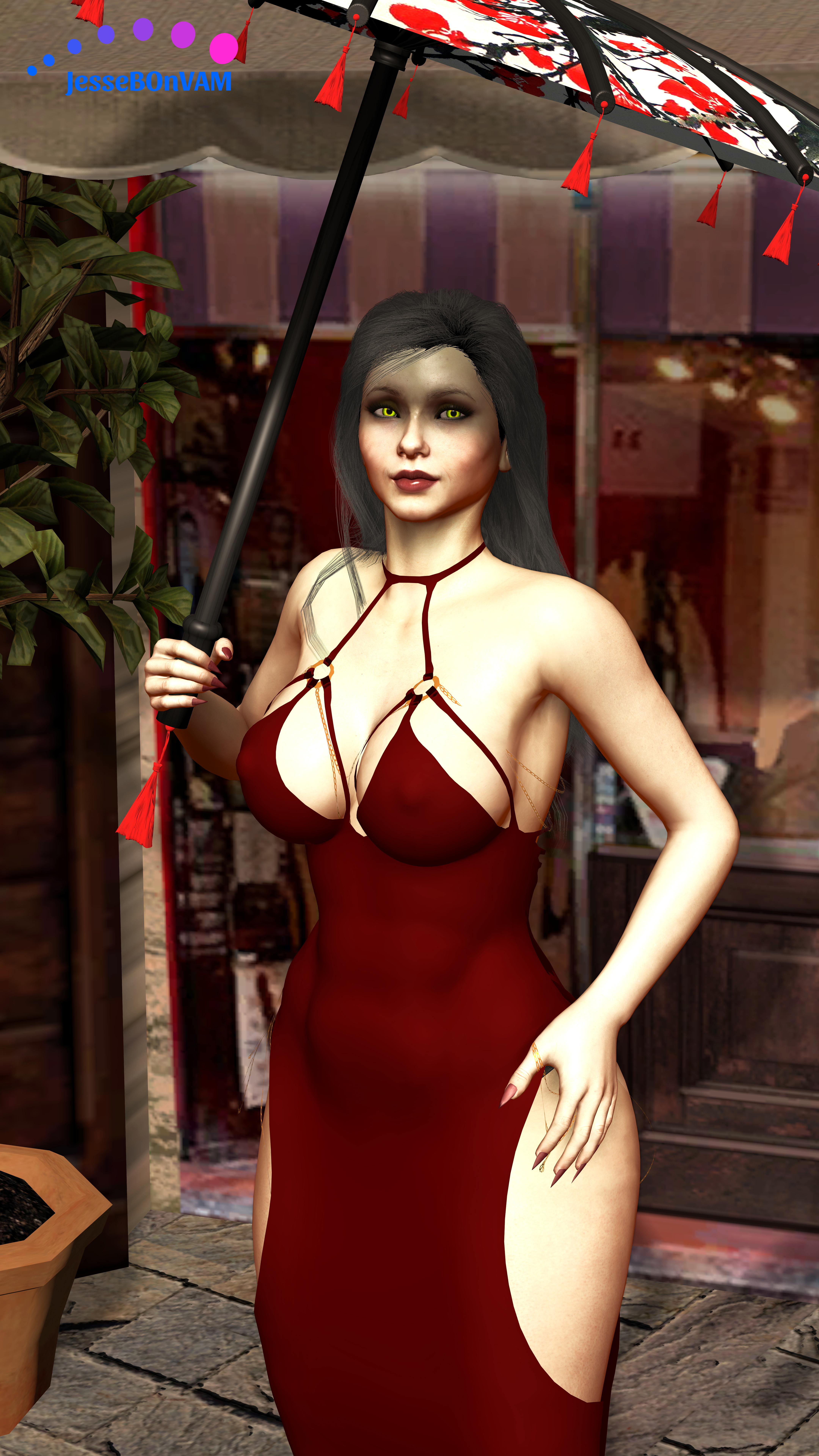 Ms. Anaya McAllister steps into the spotlight in a sultry crimson gown that leaves little to the imagination.
With a high slit revealing her toned leg and a bold cutout top that showcases her confidence (and curves)  she holds a parasol adorned with red tassels — the perfect finishing touch to her fierce  femme-fatale look. From the golden eyes to her poised stance  every detail says one thing: power  beauty  and unapologetic allure. 🔥