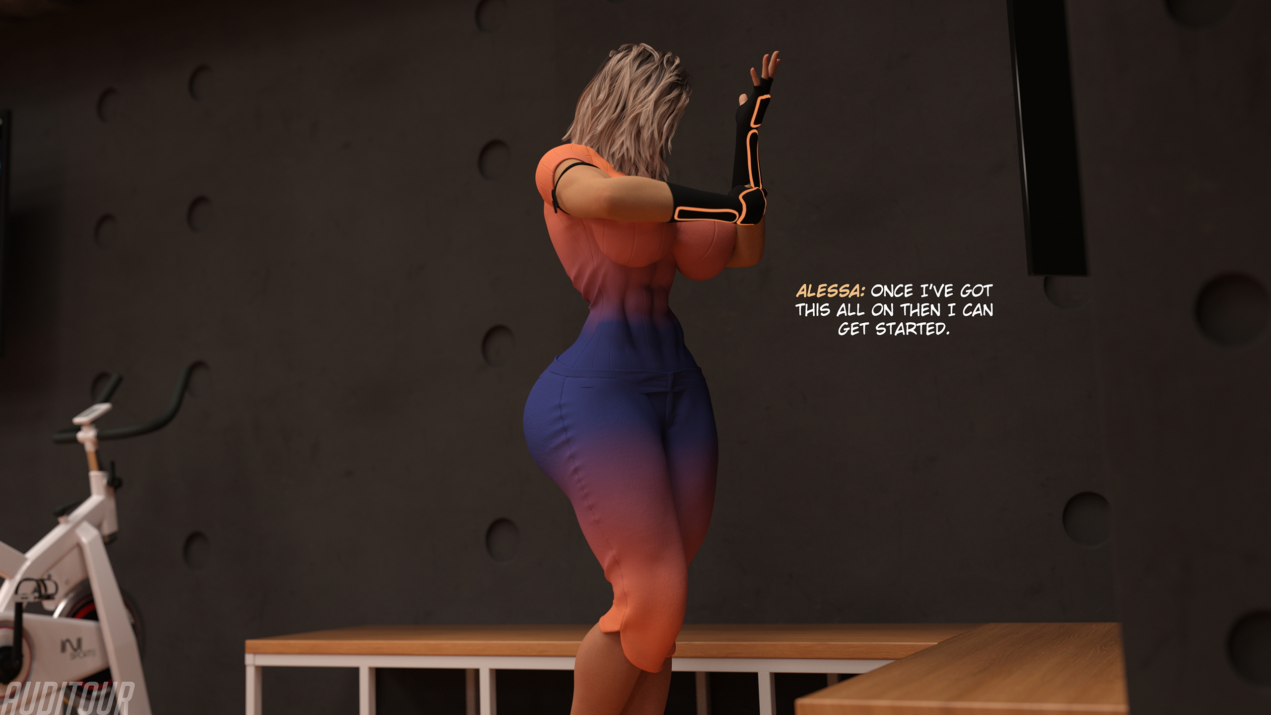 Nulessa Sexercise Prologue: Alessa Getting Ready  Huge Breasts Huge Ass Abs Muscles Tall Exercise Gym Clothing Solo Female 3