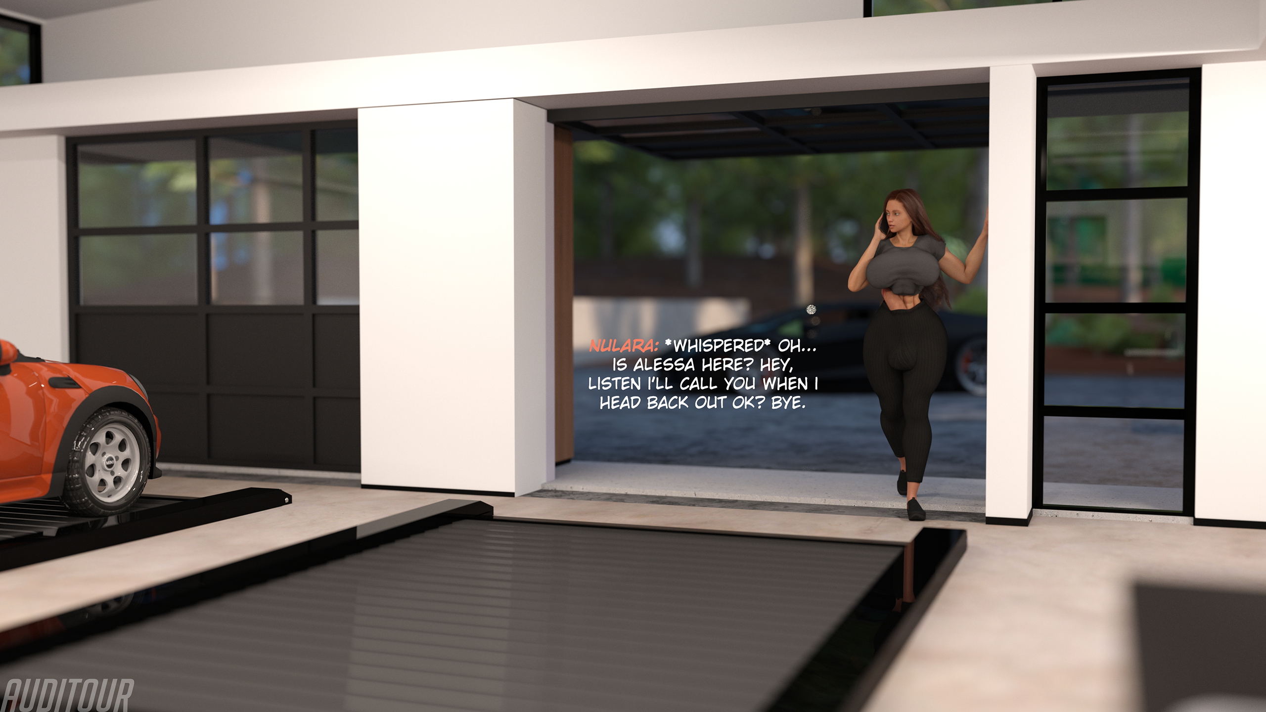 Nulessa Sexercise Prologue: Nulara Arriving Home  Long Hair Abs Muscles Tall Futa Solo Car Huge Breasts Huge Cock Huge Ass Clothed 3