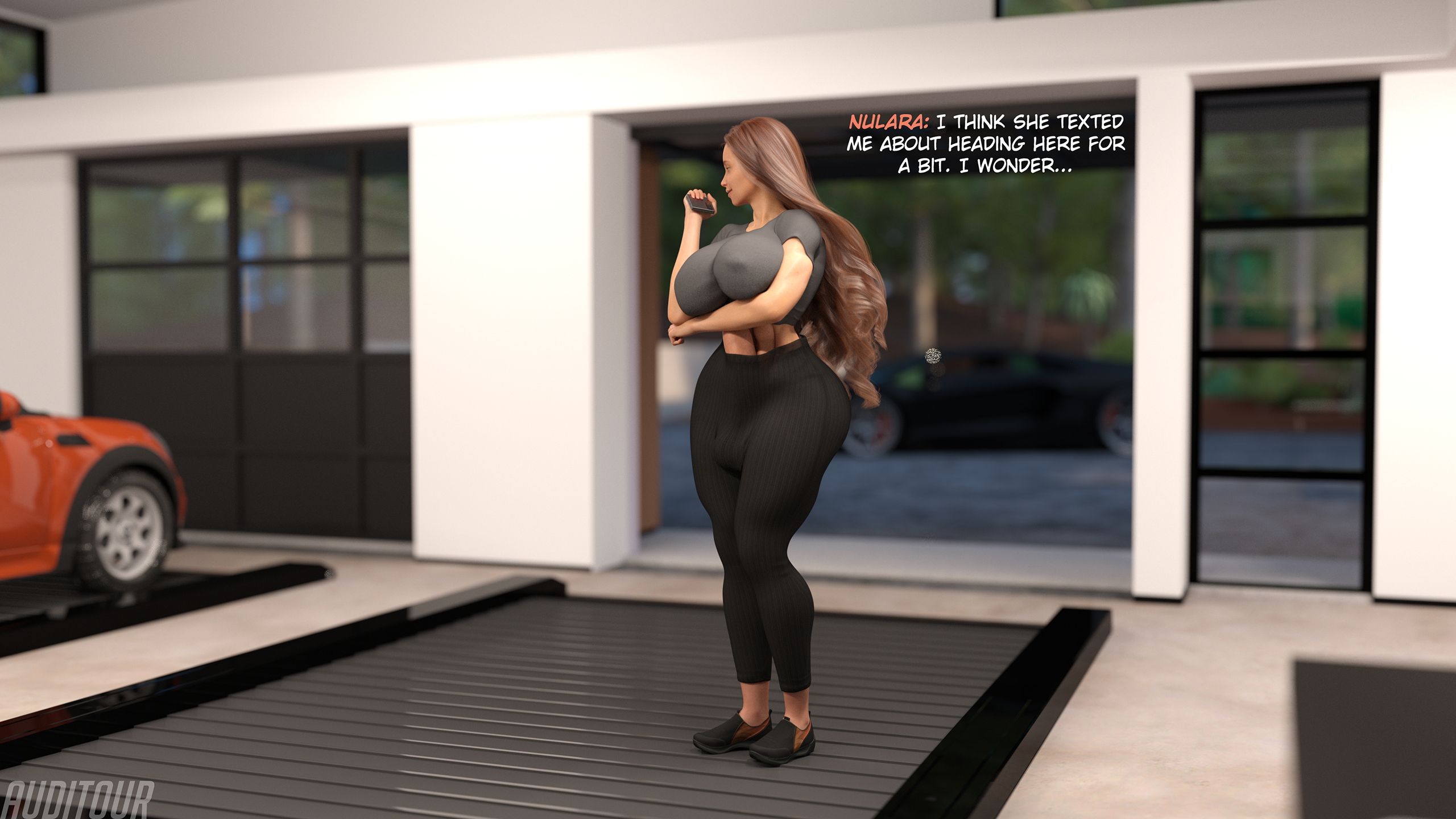 Nulessa Sexercise Prologue: Nulara Arriving Home  Long Hair Abs Muscles Tall Futa Solo Car Huge Breasts Huge Cock Huge Ass Clothed 4
