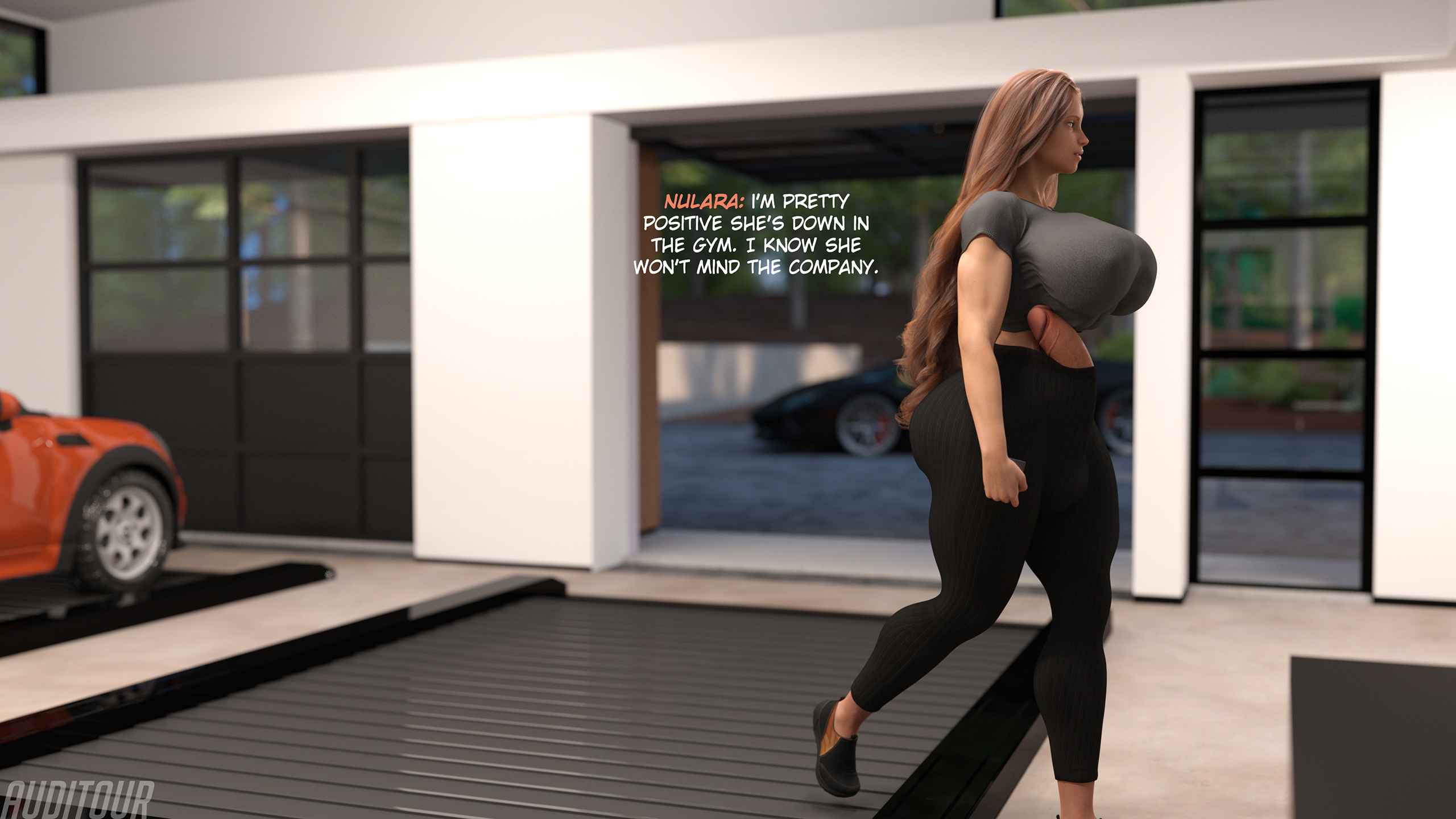 Nulessa Sexercise Prologue: Nulara Arriving Home  Long Hair Abs Muscles Tall Futa Solo Car Huge Breasts Huge Cock Huge Ass Clothed 5
