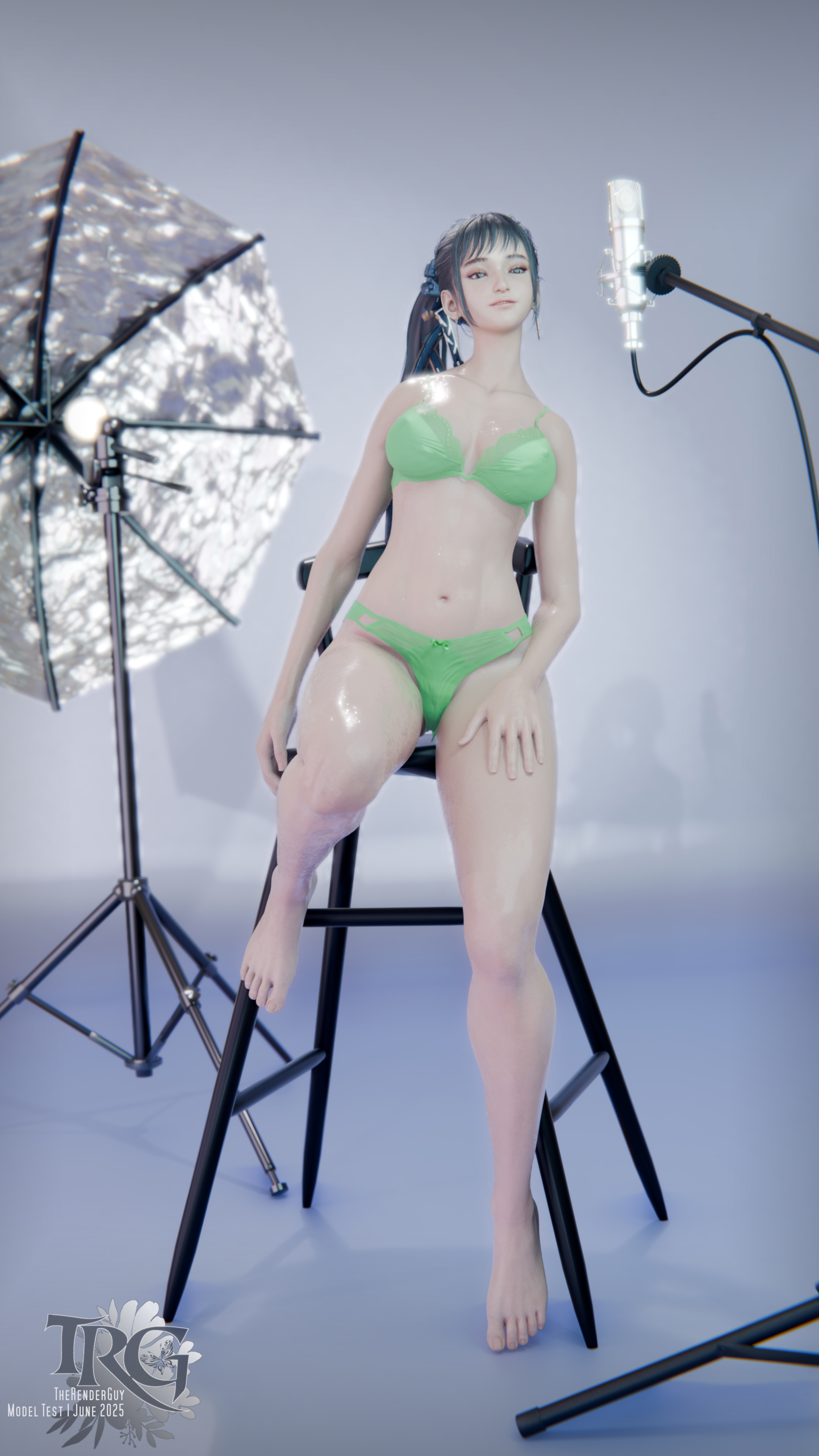 Eve posing in studio  Green  UHD
