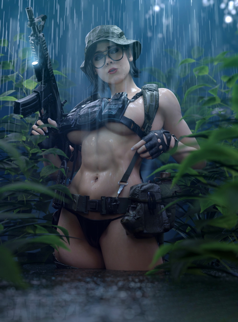 Helen park in jungle  Call Of Duty Helen Park Half Naked Goggles Athletic Female Fit
