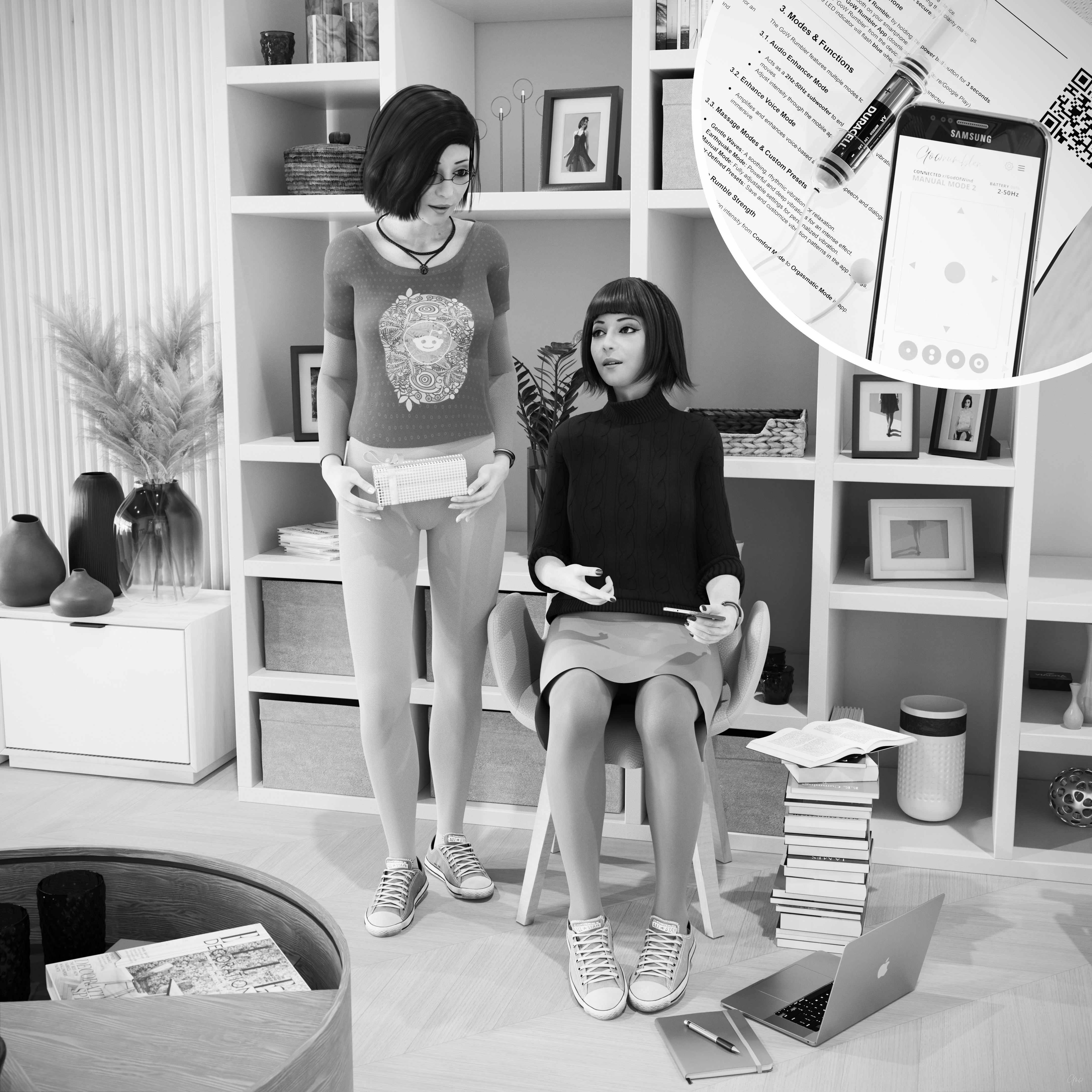 Gow Rumbler Woofer - Orgasm in Pantyhose - Black and White  Original Wife Original Character Milf Secretary Office_lady Horny Toy Office Tease Upskirt Spread Legs Standing Sitting Pantyhose Sneakers High Heels Clothed Wet Pussy Pussy Insertion No Panties Hairy Pussy Orgasm Uniform Nylon Fetish Sextoy Black And White Vibrator