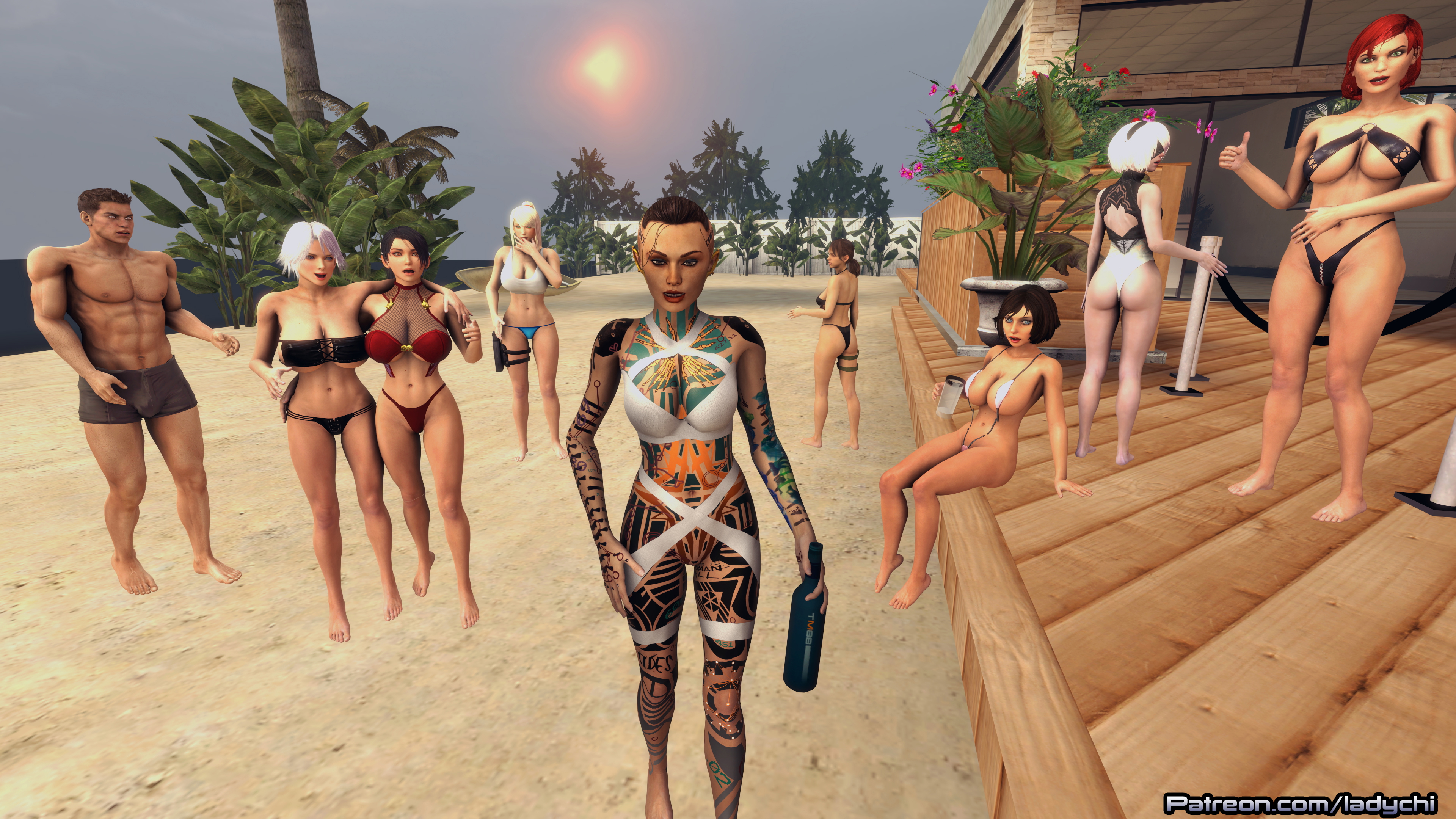 Jack struts her stuff on the beach. Mass Effect Metroid Doa Bioshock Infinite Metal Gear Solid Samus Aran (Metroid) Nier Automata Commander Shepard Christie (dead Or Alive) Momiji Quiet 2b Jack Videogame Bikini Nude Naked Blonde Tattoo