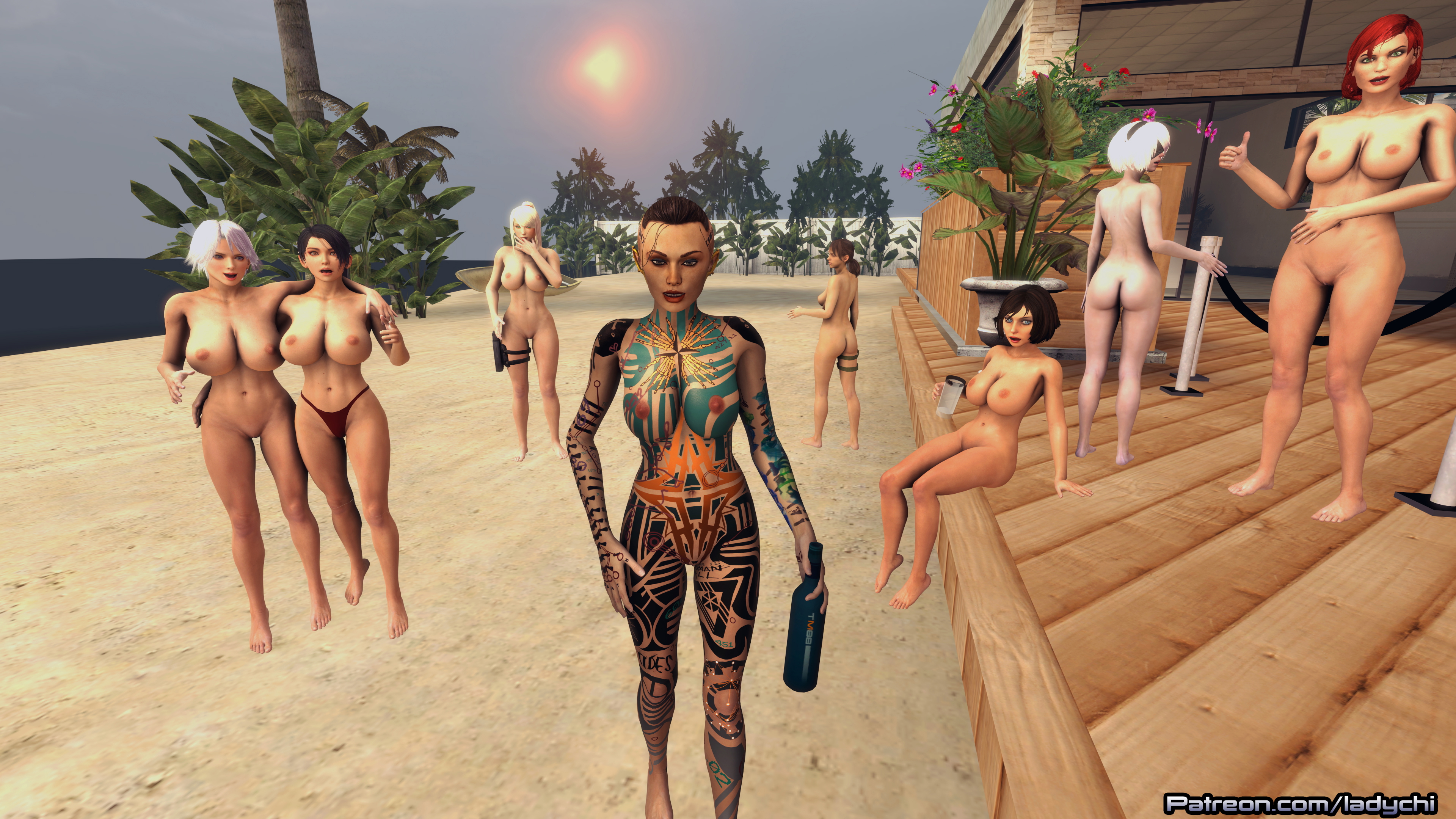 Jack struts her stuff on the beach. Mass Effect Metroid Doa Bioshock Infinite Metal Gear Solid Samus Aran (Metroid) Nier Automata Commander Shepard Christie (dead Or Alive) Momiji Quiet 2b Jack Videogame Bikini Nude Naked Blonde Tattoo 2