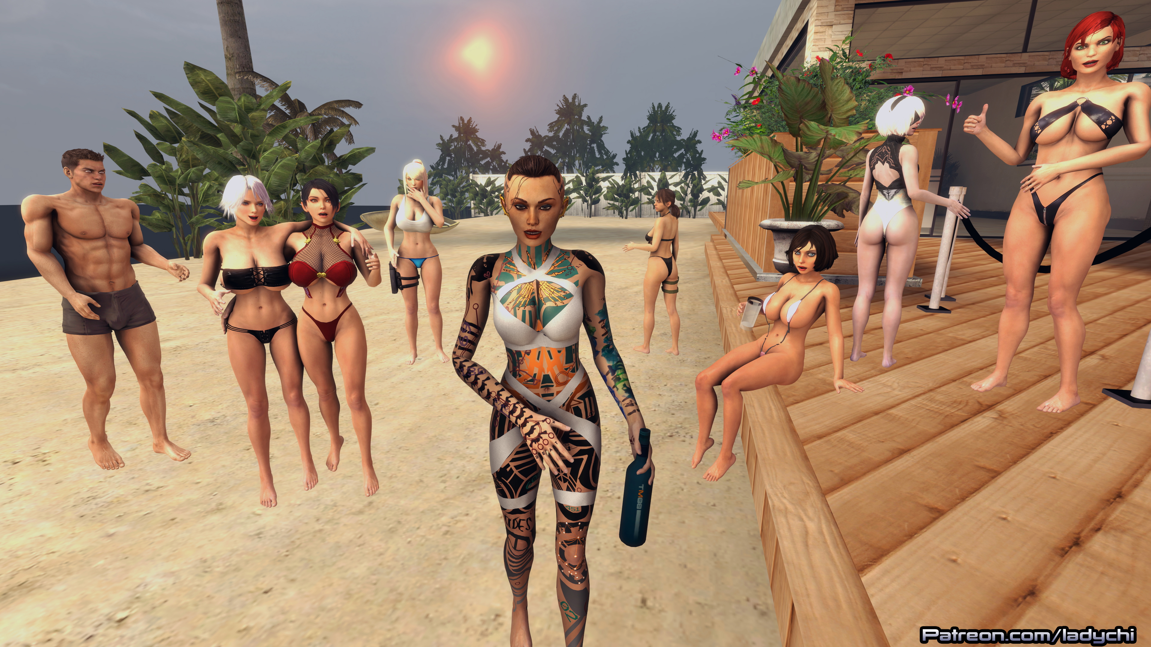 Jack struts her stuff on the beach. Mass Effect Metroid Doa Bioshock Infinite Metal Gear Solid Samus Aran (Metroid) Nier Automata Commander Shepard Christie (dead Or Alive) Momiji Quiet 2b Jack Videogame Bikini Nude Naked Blonde Tattoo 3