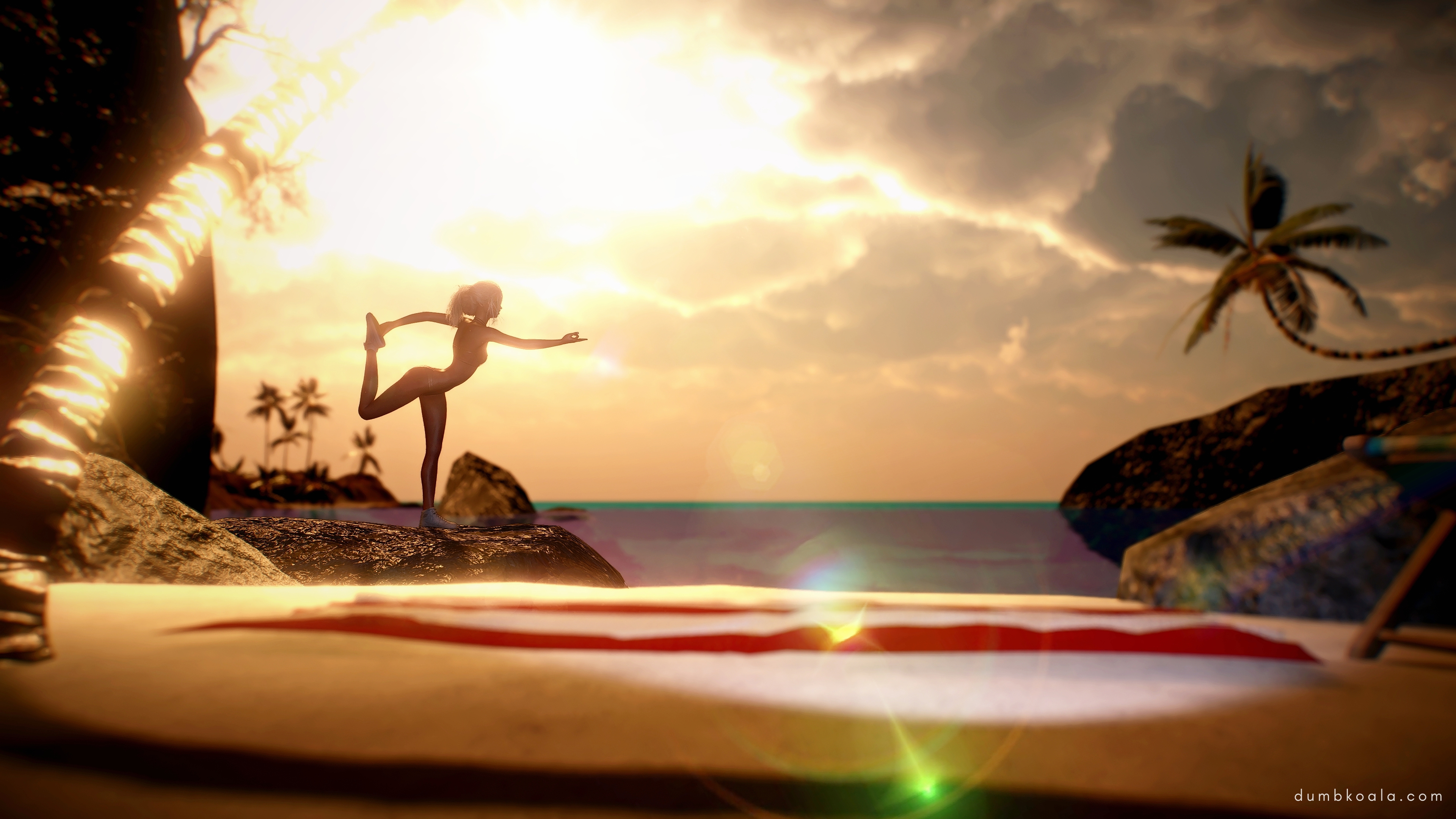 girl does yoga on beach  dark silhouette