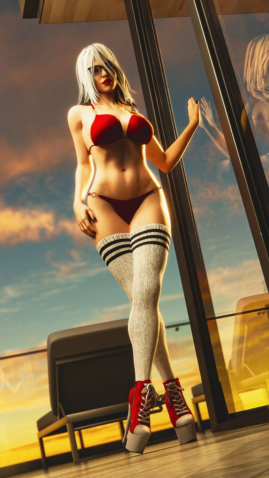 Crimson White Siren Dead By Daylight Big Tits High Heels Stockings Glasses 3