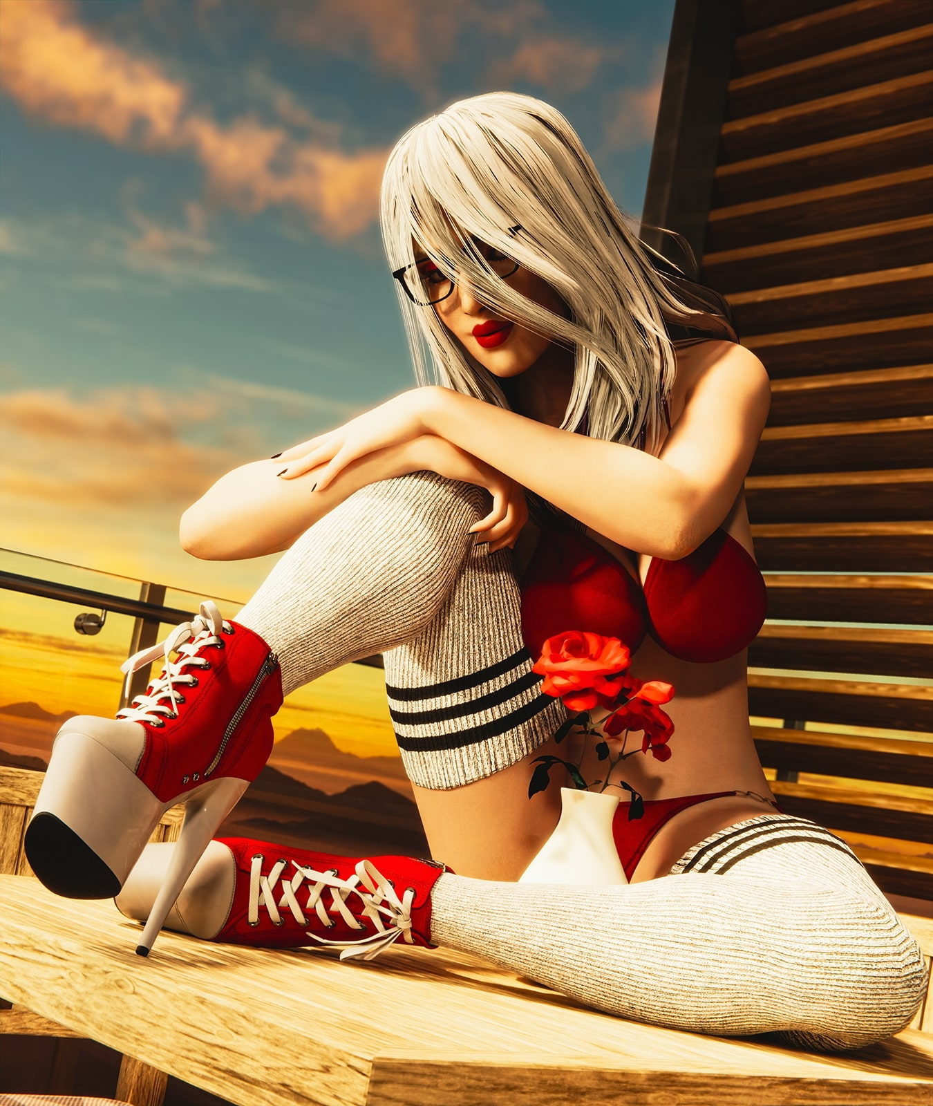 Crimson White Siren Dead By Daylight Big Tits High Heels Stockings Glasses 10