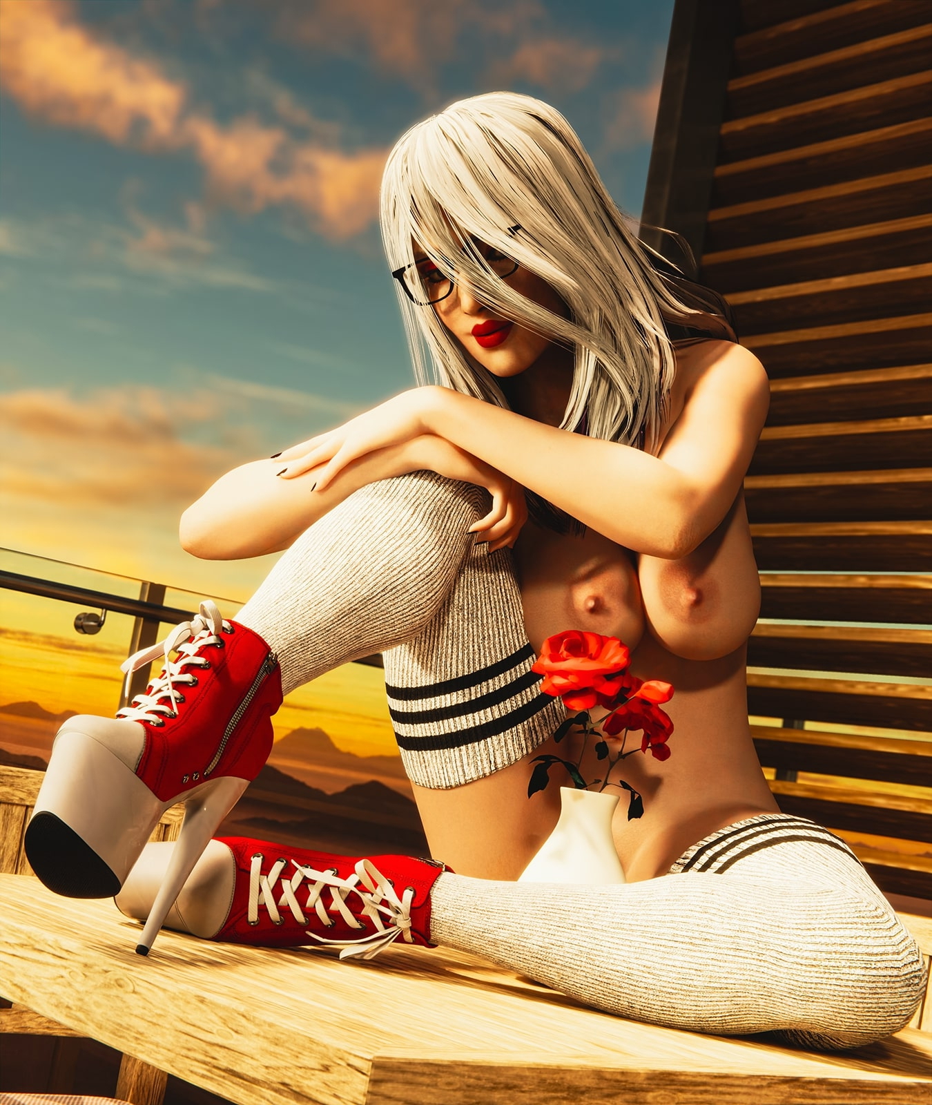 Crimson White Siren Dead By Daylight Big Tits High Heels Stockings Glasses 27
