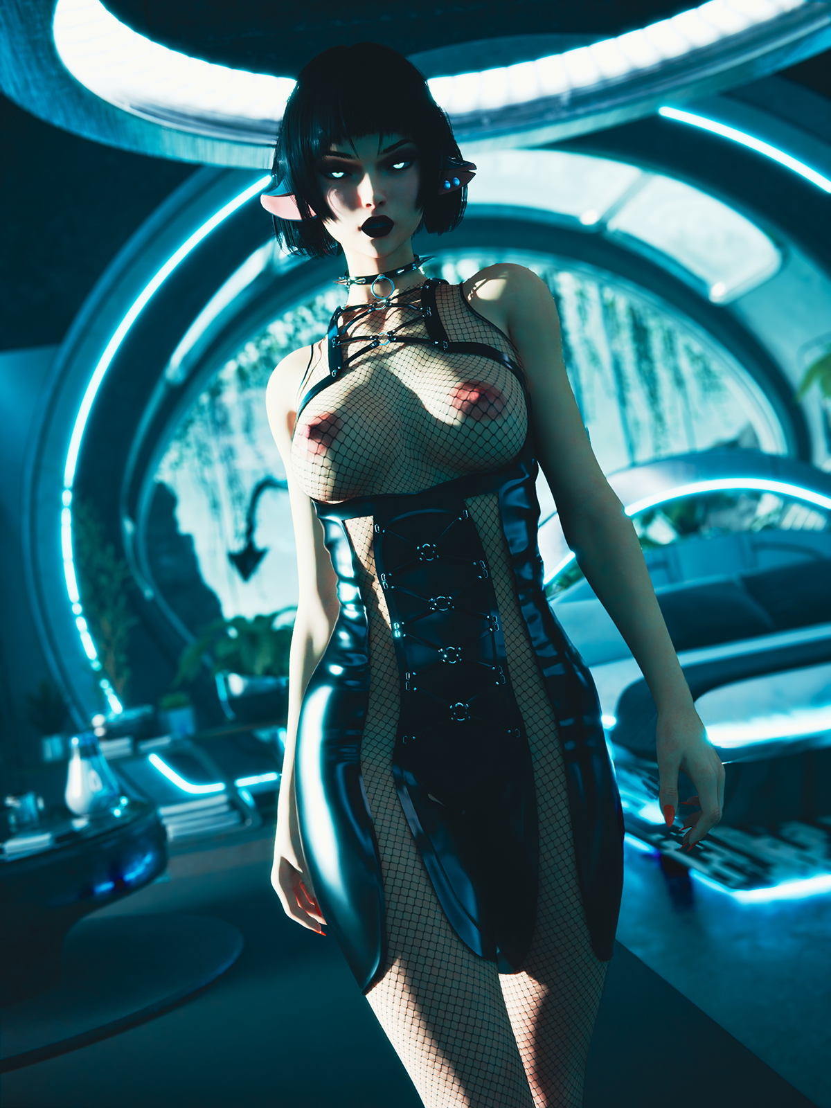Bloomlisted  Fishnet Tail Cyberpunk Nipples Big Breasts
