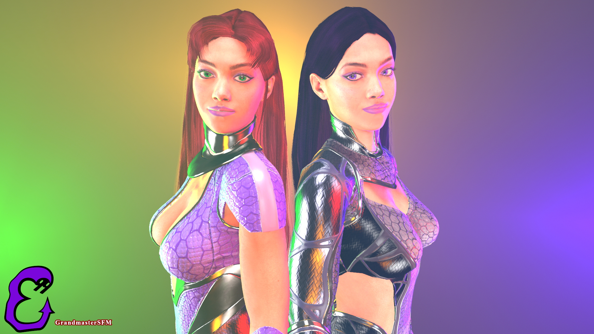 Star Sisters Starfire Blackfire Teen Titans Dc Comics Dc Superhero Source Filmmaker Sfm Breasts Boobs Clothed Partially_clothed Exposed Ass Pussy Asshole 11