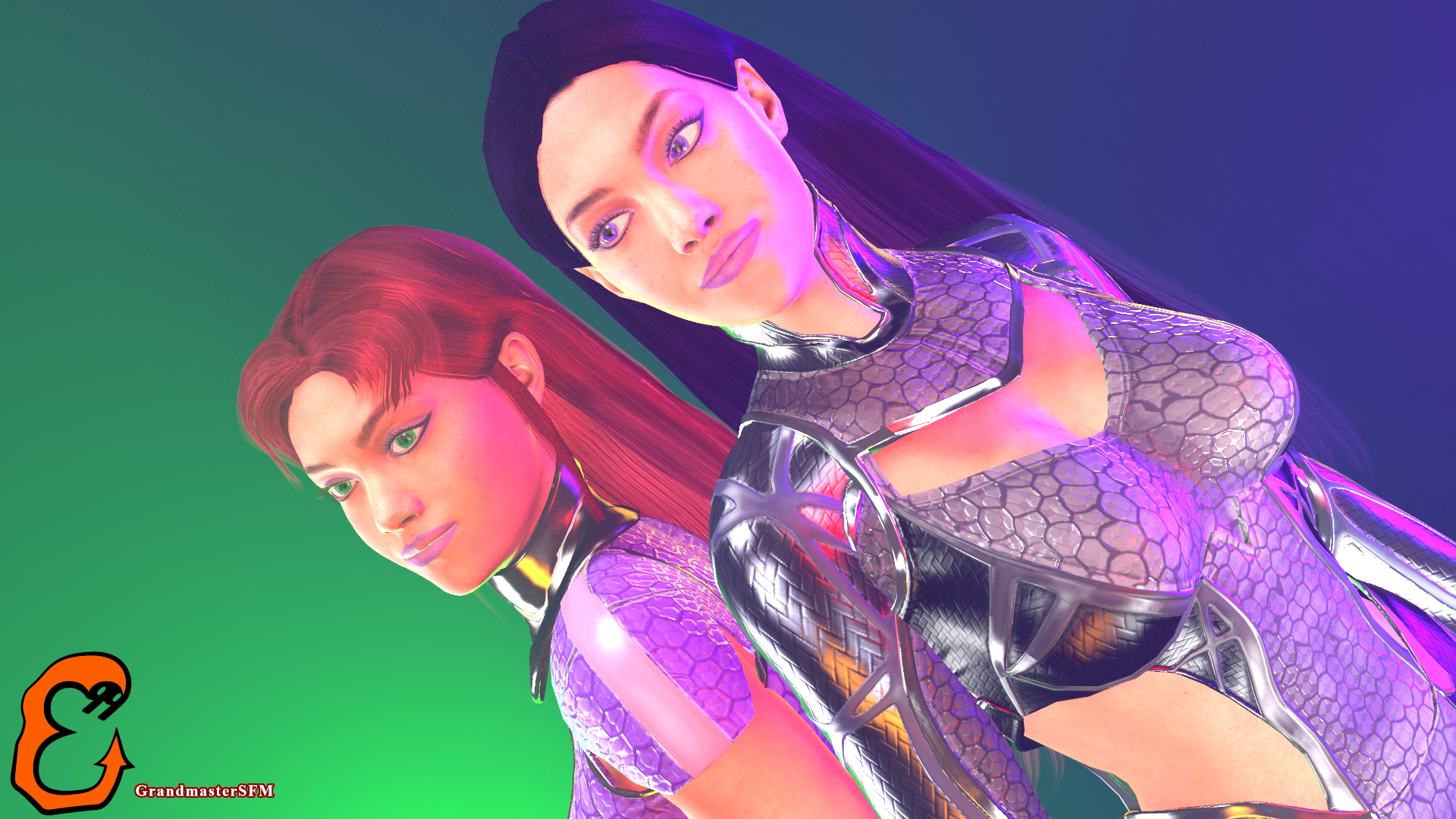 Star Sisters Starfire Blackfire Teen Titans Dc Comics Dc Superhero Source Filmmaker Sfm Breasts Boobs Clothed Partially_clothed Exposed Ass Pussy Asshole 12